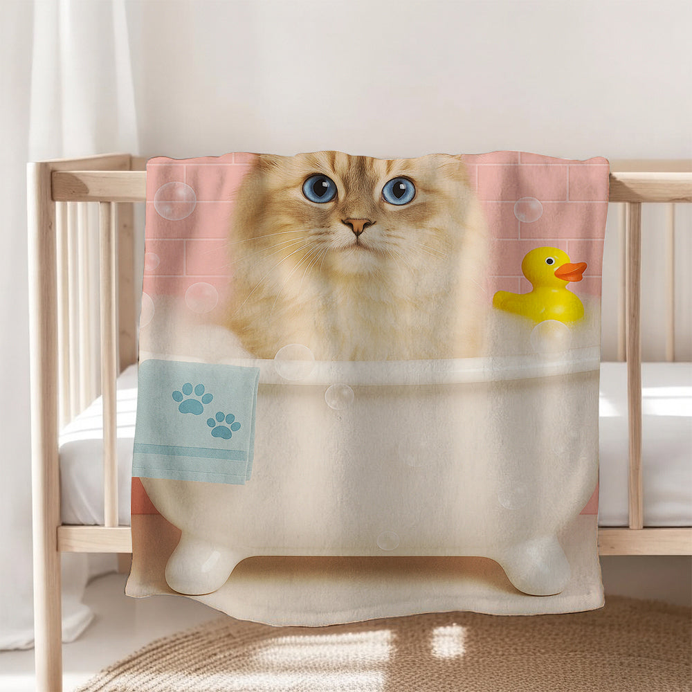 Custom Photo Cat In Bath Blanket Gift For Cat Lovers