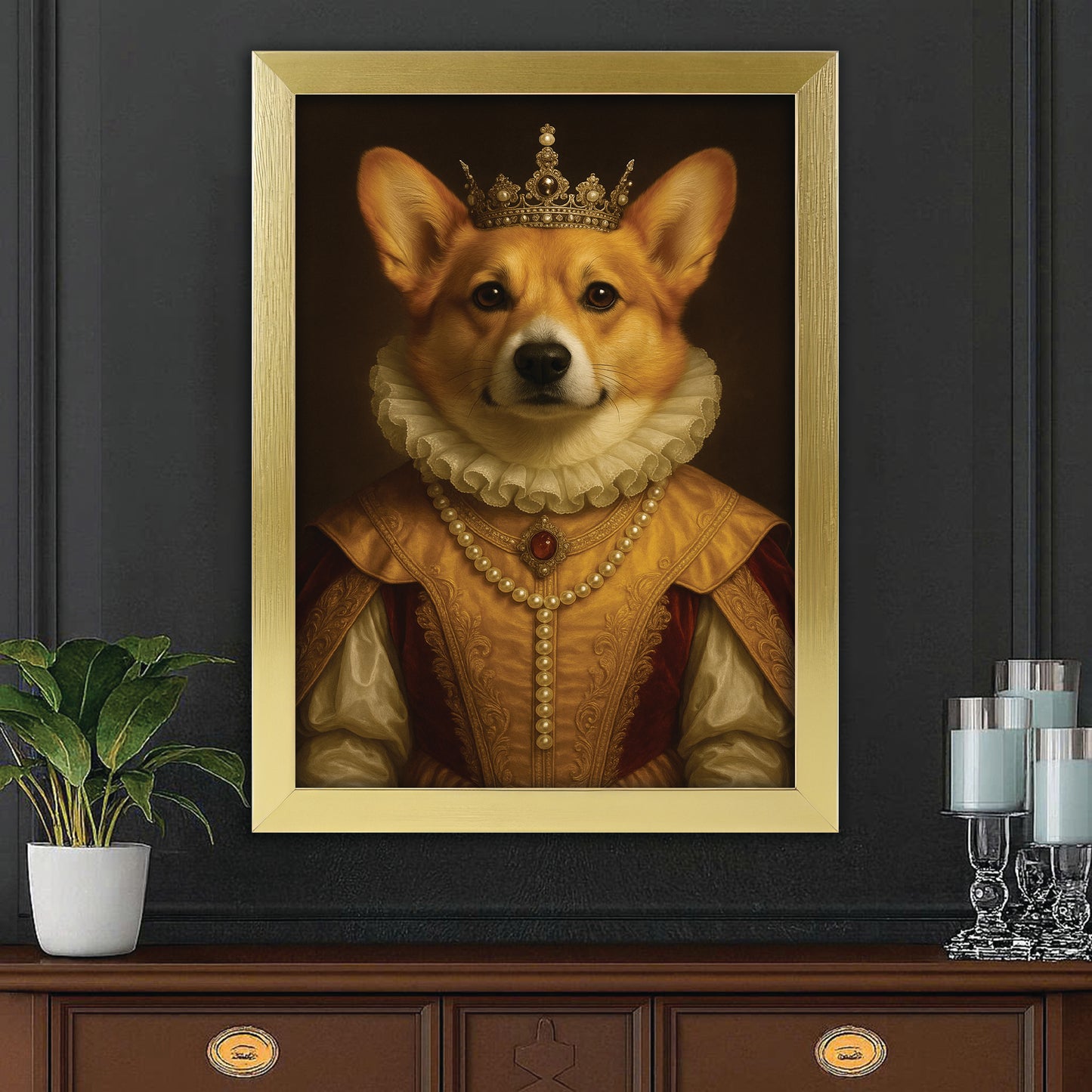 Custom Photo Dog Queen Royal Canvas Framed Wall Art Gift For Dog Lovers