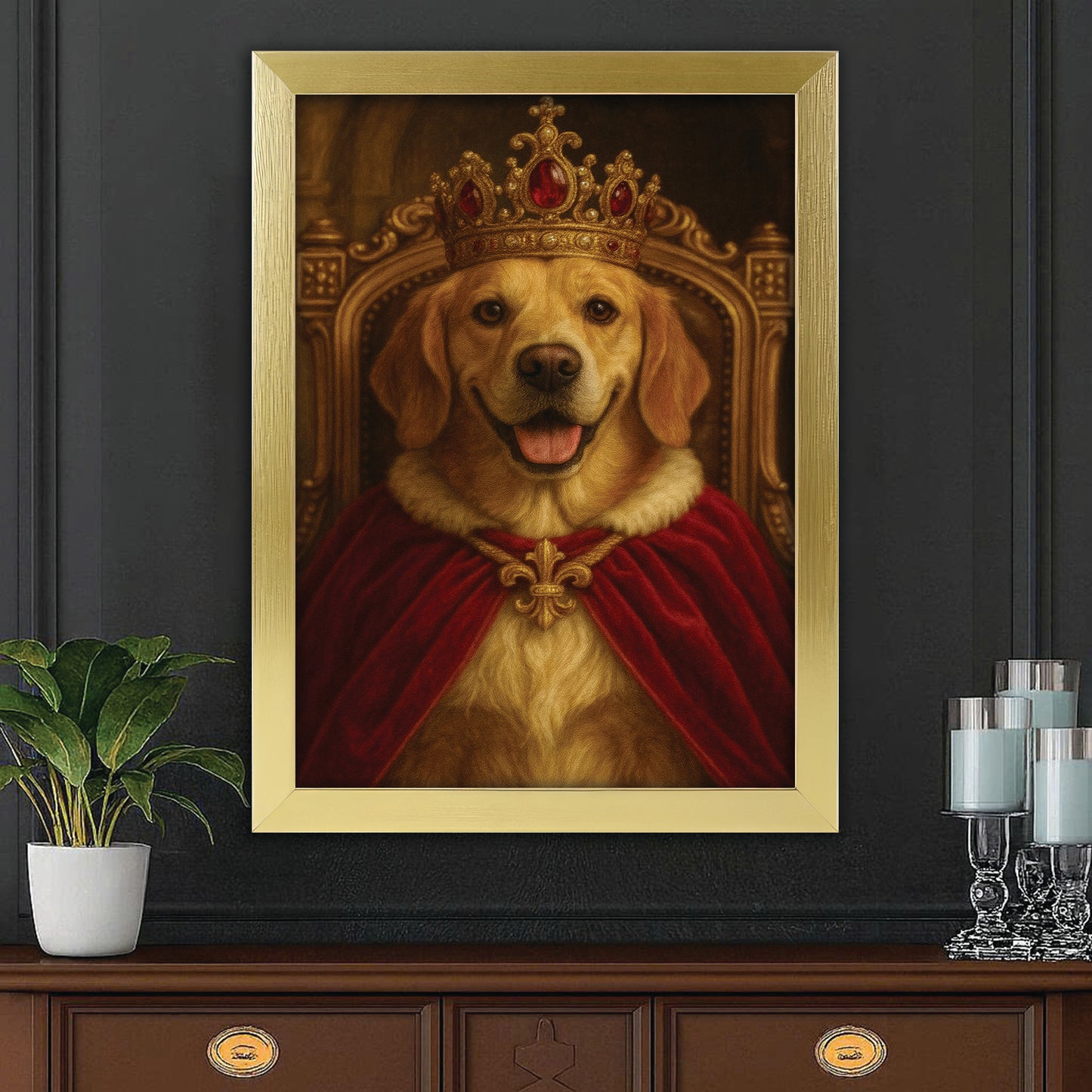 Custom Photo Royal Dog Potrait Canvas Framed Wall Art Gift For Dog Lovers