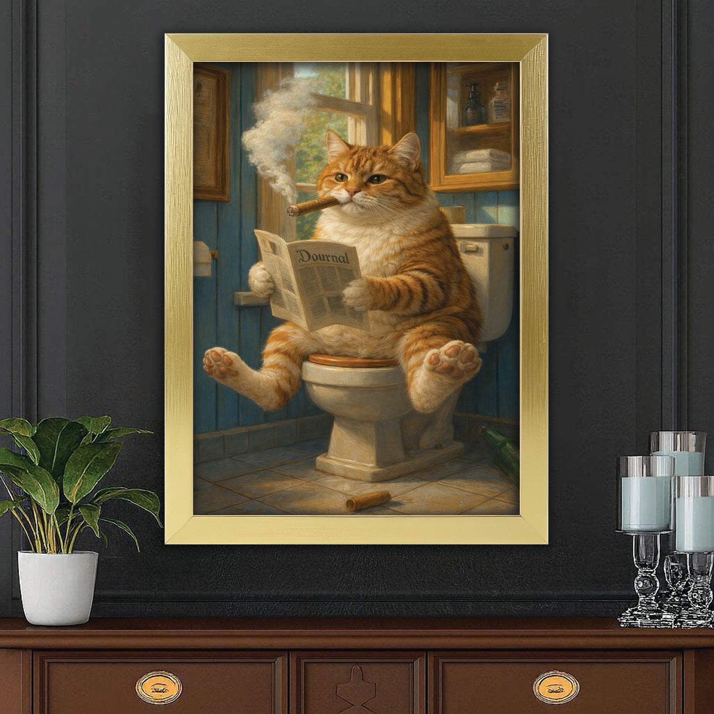 Custom Photo Cat Bathroom Style 12 Canvas Framed Wall Art Gift For Cat Lovers