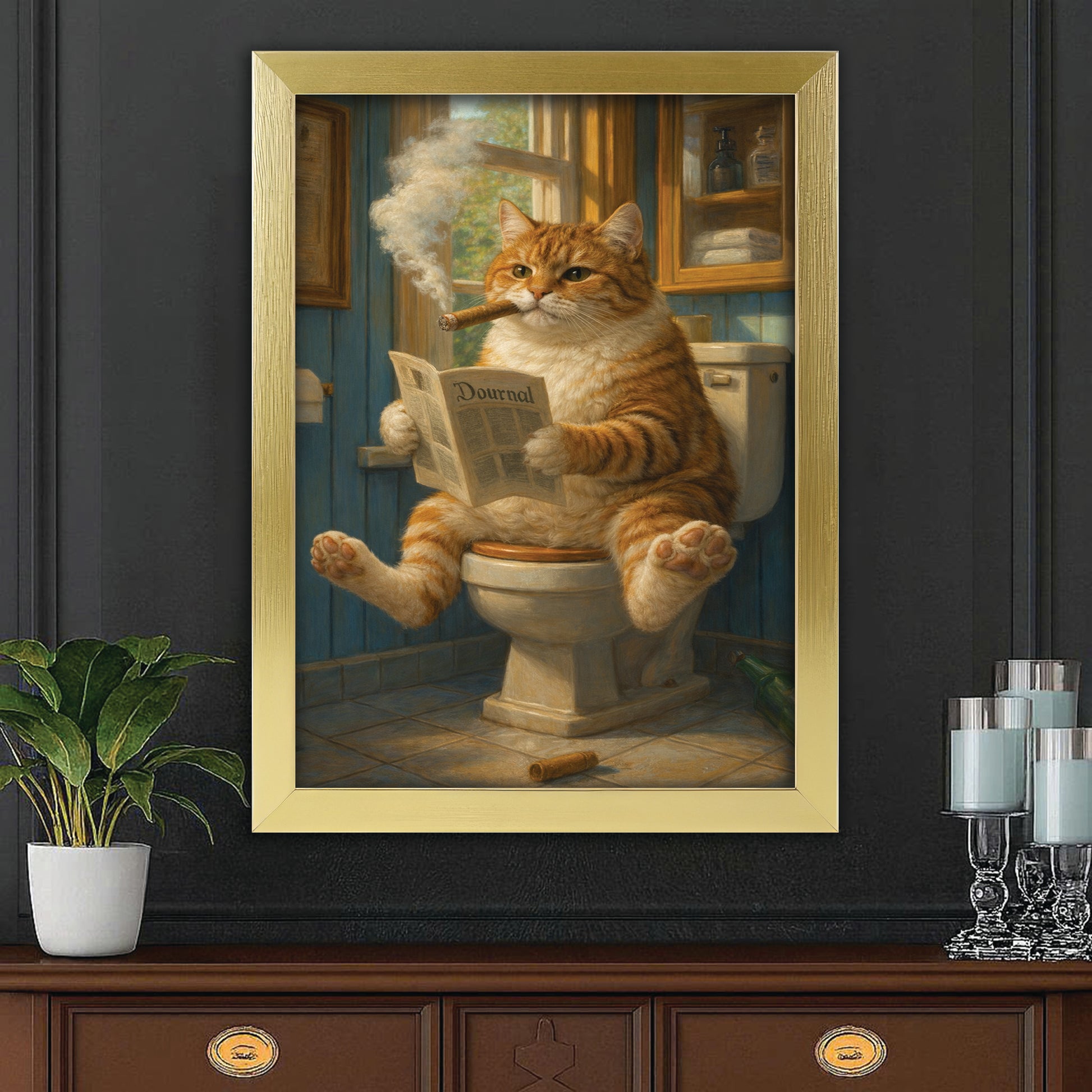 Custom Photo Cat Bathroom Style 12 Canvas Framed Wall Art Gift For Cat Lovers