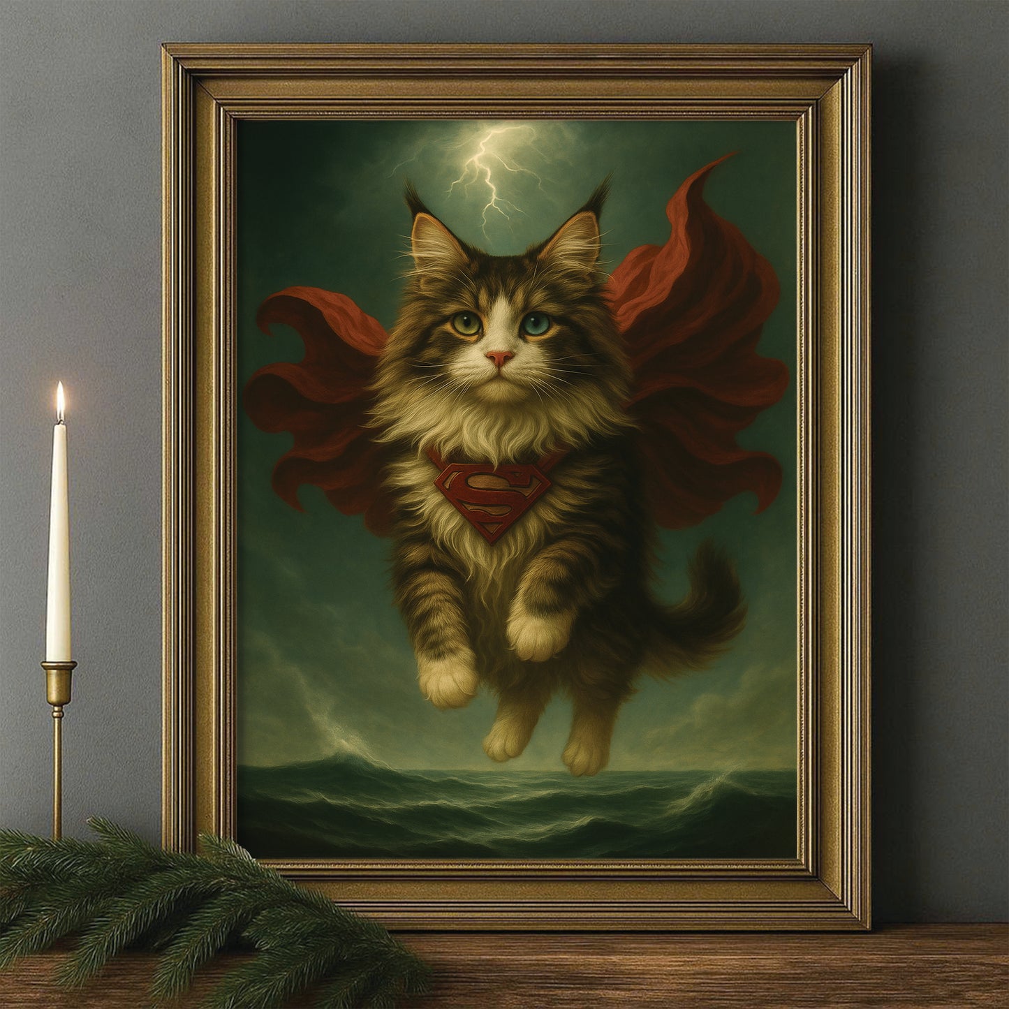 Custom Photo Cat Hero Canvas Framed Wall Art