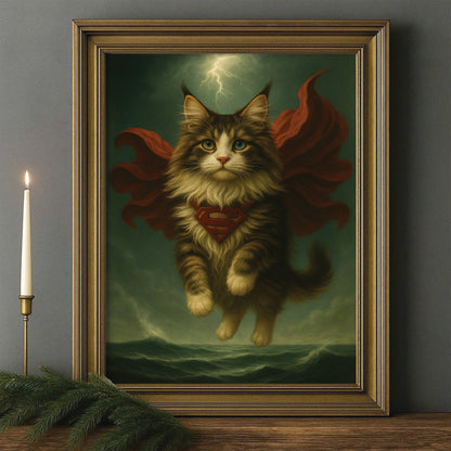 Custom Photo Cat Hero Canvas Framed Wall Art