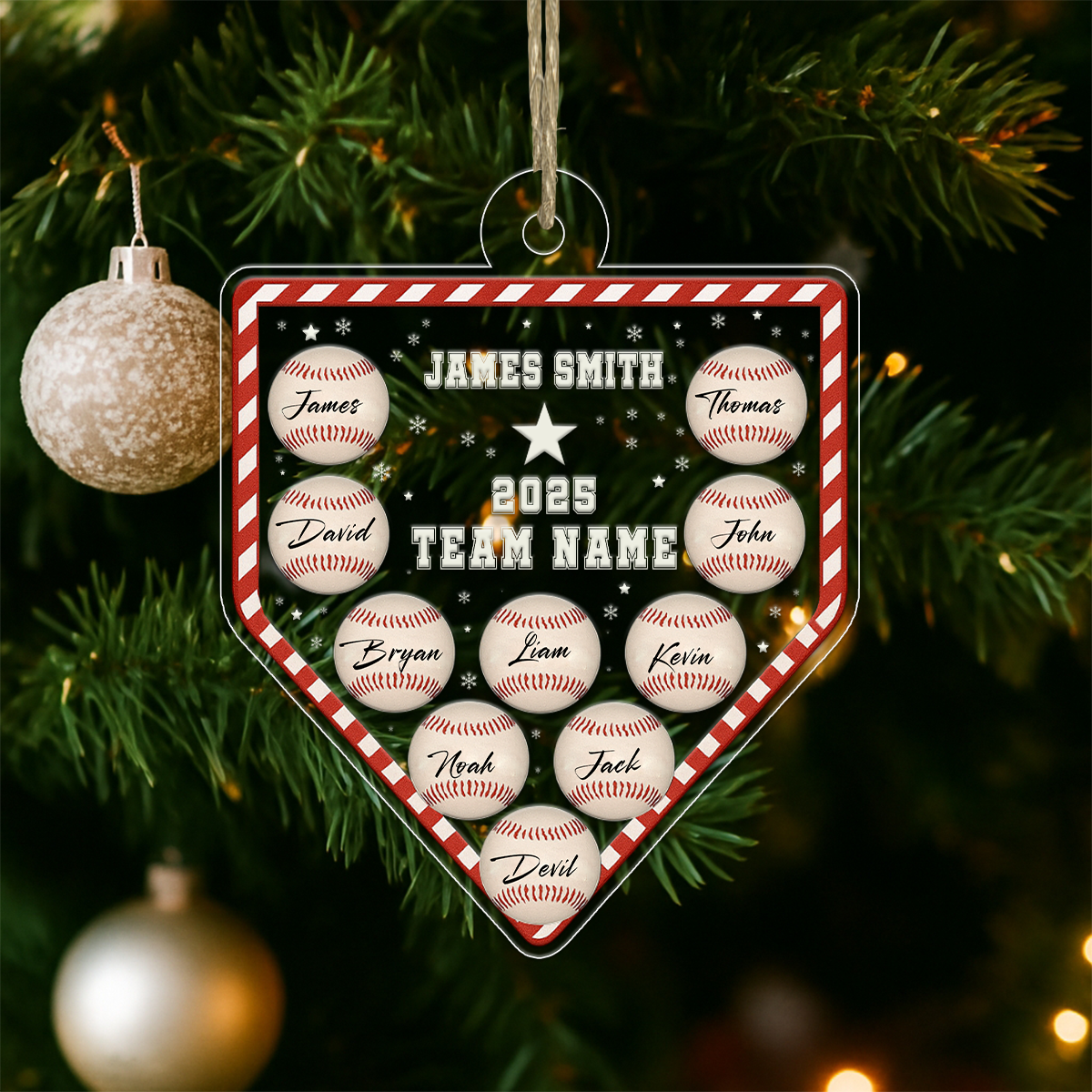 Custom Name Baseball Player Team Acrylic Ornament Christmas Gift