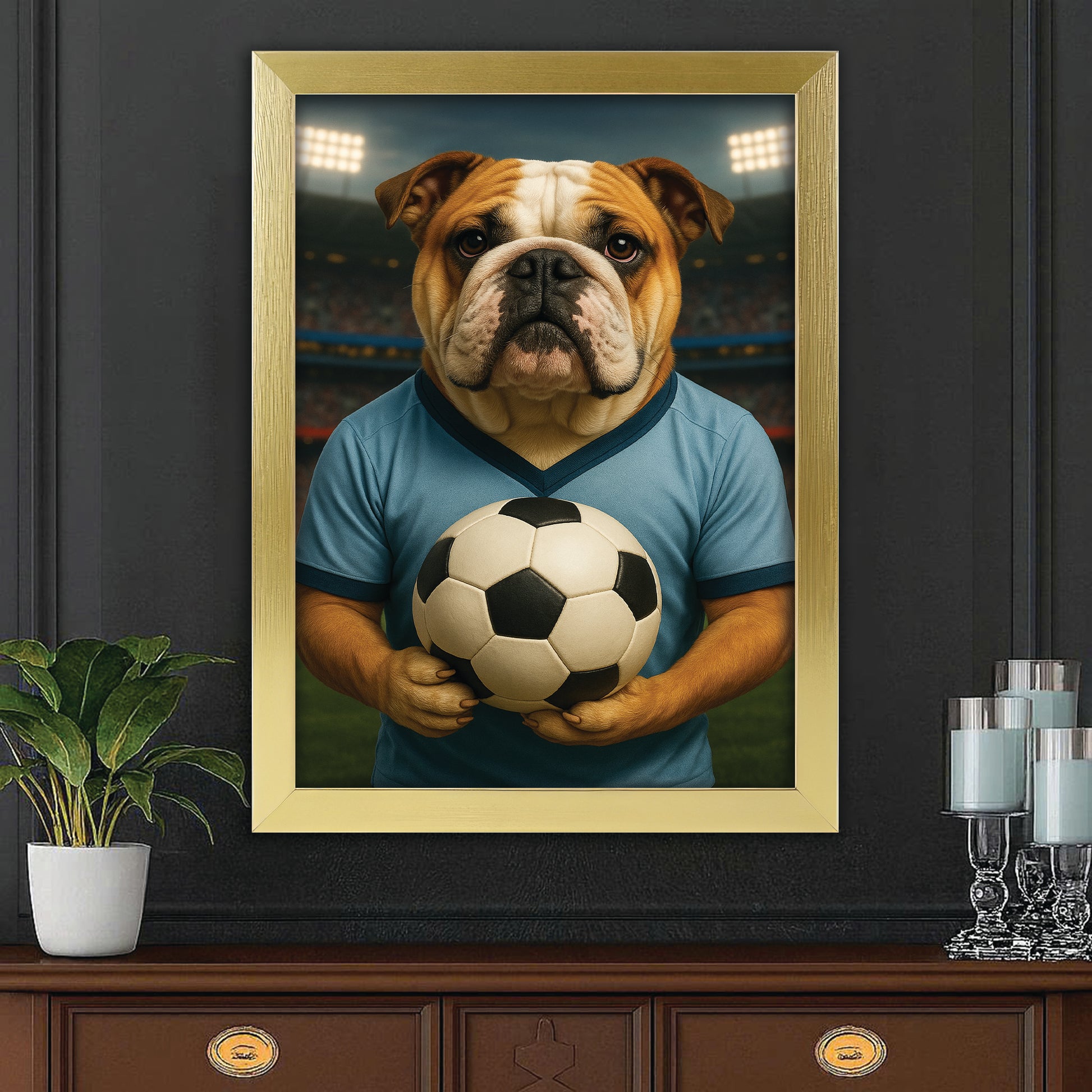 Custom Photo Soccer Dog Canvas Framed Wall Art Gift For Dog Lovers
