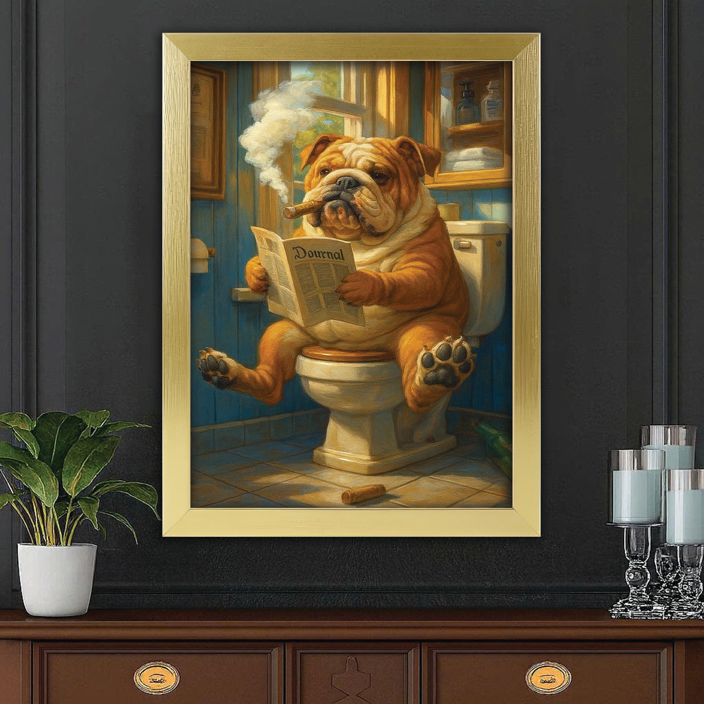 Custom Photo Dog Bathroom Style 12 Canvas Framed Wall Art Gift For Dog Lovers