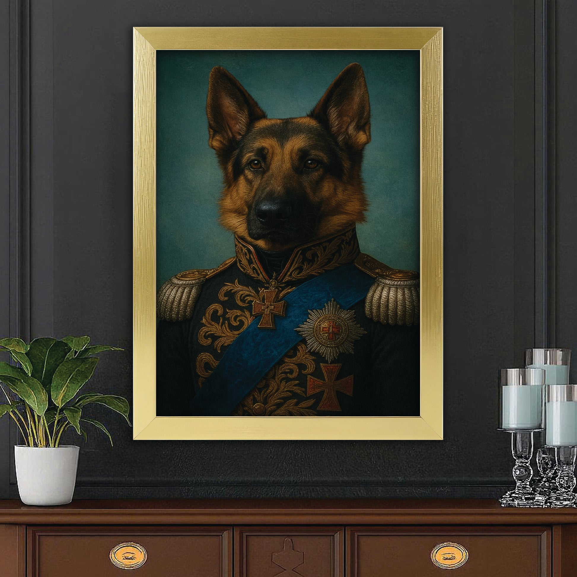 Custom Photo Royal Dog Canvas Framed Wall Art Gift For Dog Lovers