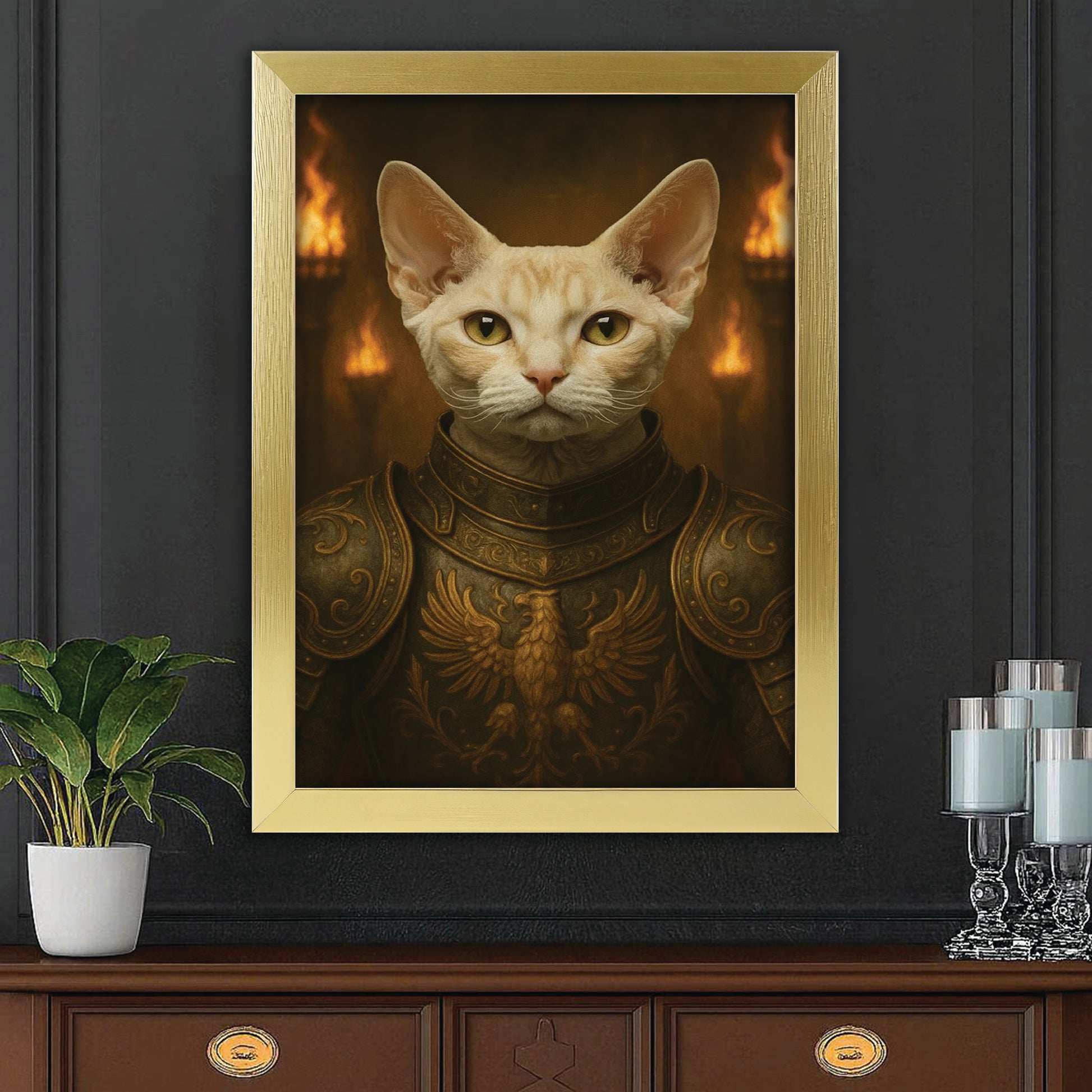 Custom Photo Cat Knight Royal Canvas Framed Wall Art Gift For Cat Lovers