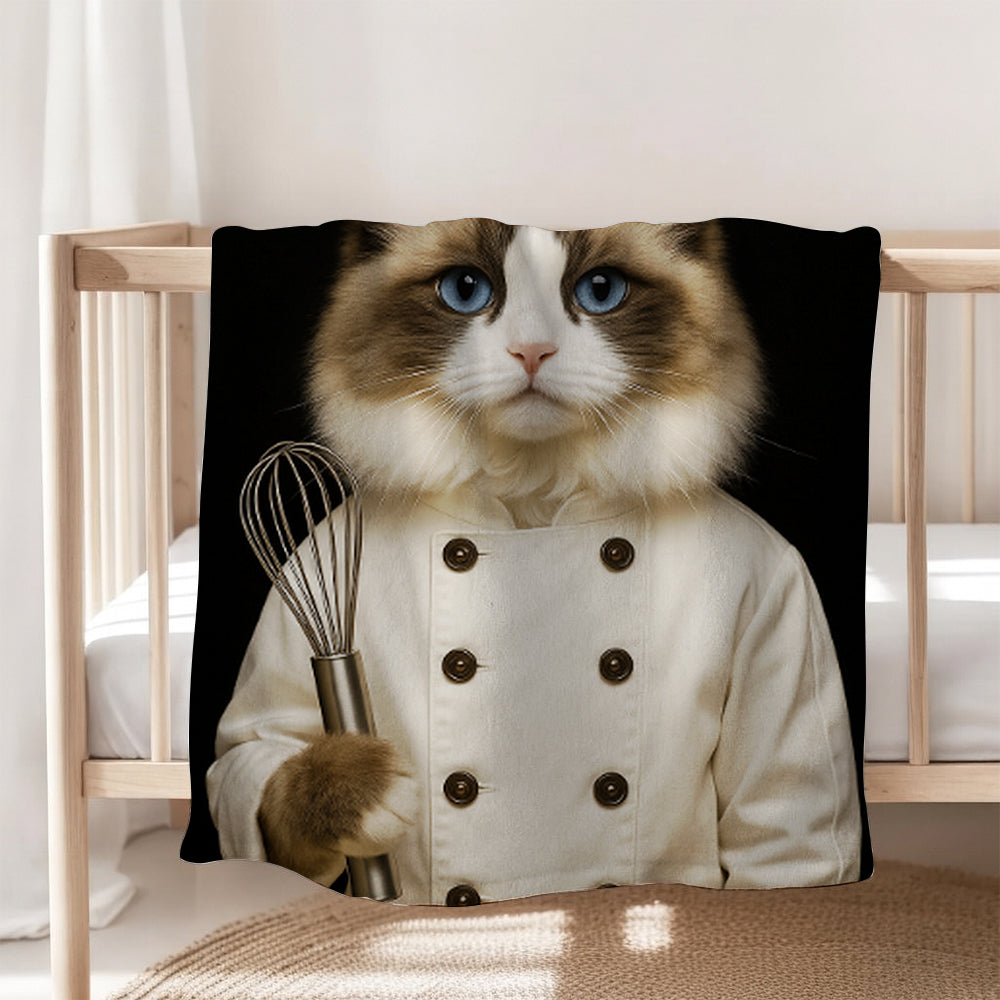 Custom Photo Cat Chef Blanket _ Gift For Cat Lovers