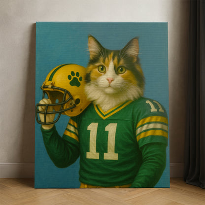 Custom Cat Photo Football Player Canvas