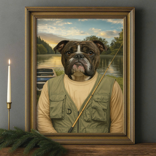Custom Photo Fisherman Dog Canvas Framed Wall Art