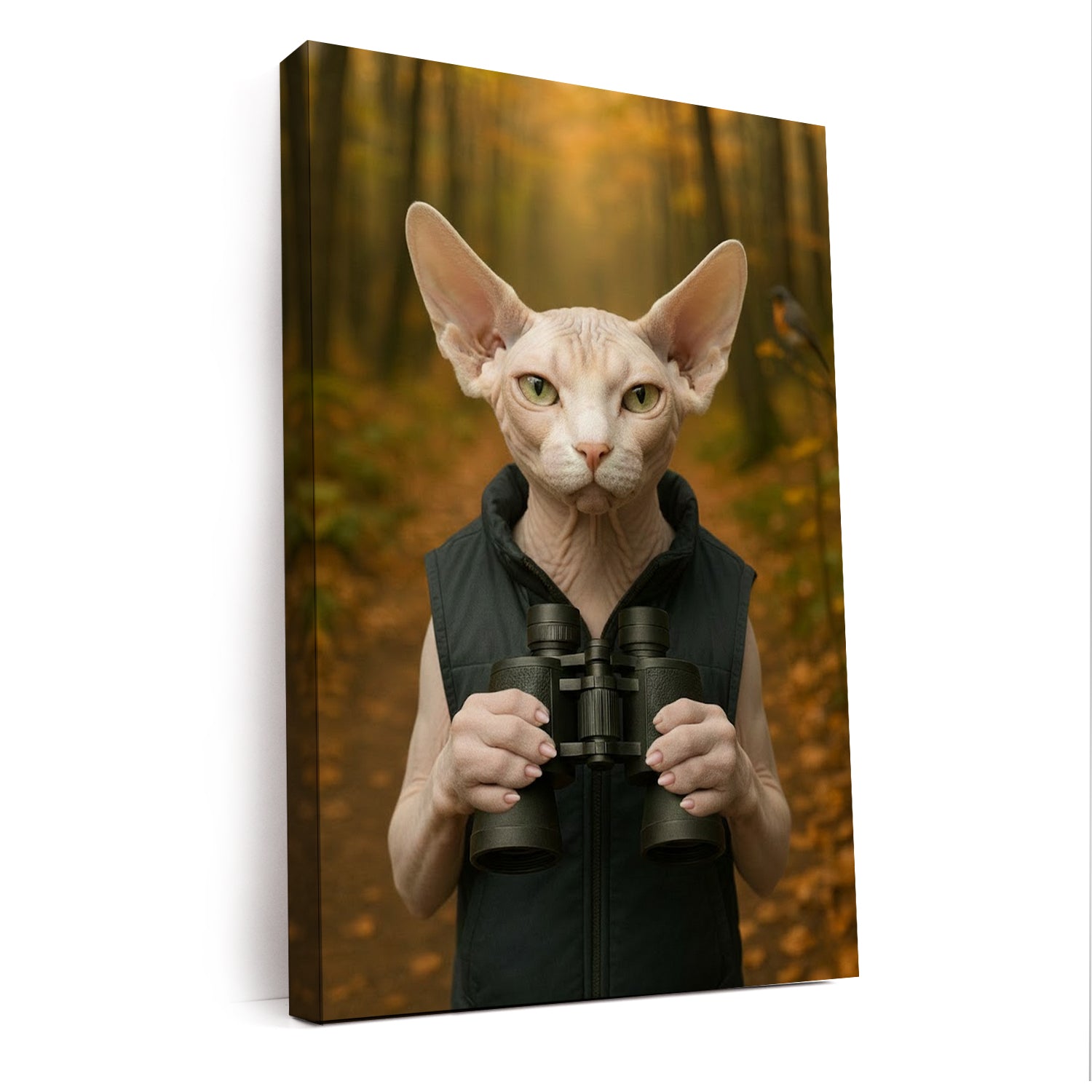 Custom Photo Bird Watching Cat Canvas Gift For Cat Lovers