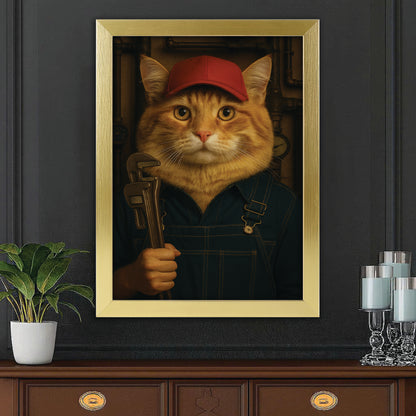 Custom Photo Plumber Cat Canvas Framed Wall Art Gift For Cat Lovers