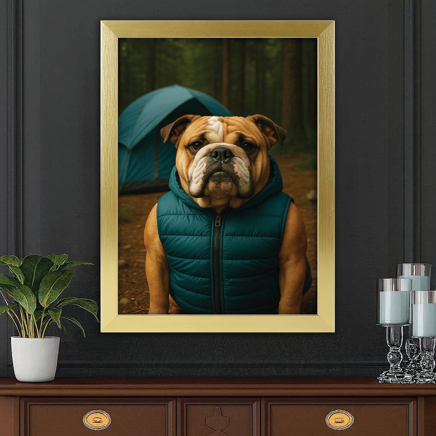 Custom Photo Dog Camping Canvas Framed Wall Art Gift For Dog Lovers