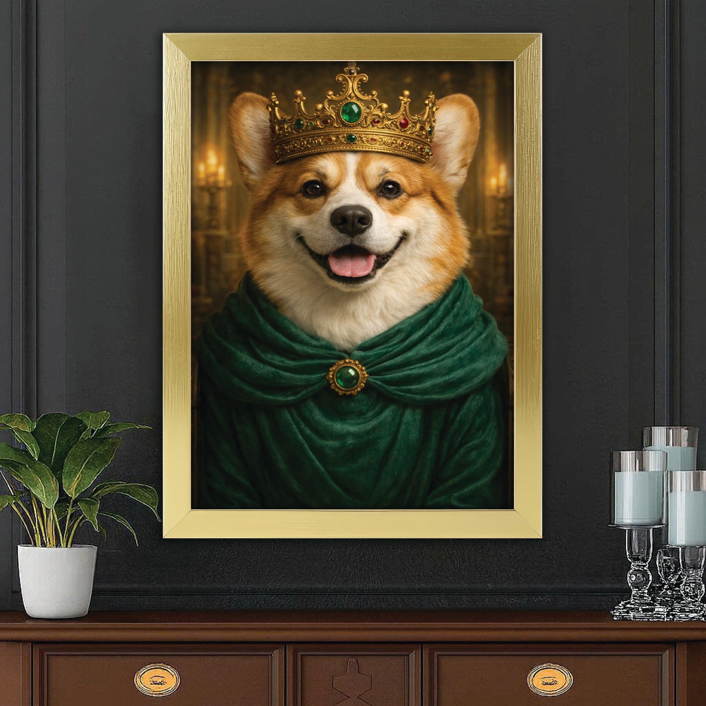 Custom Photo Royal King Queen Dog Canvas Framed Wall Art Gift For Dog Lovers