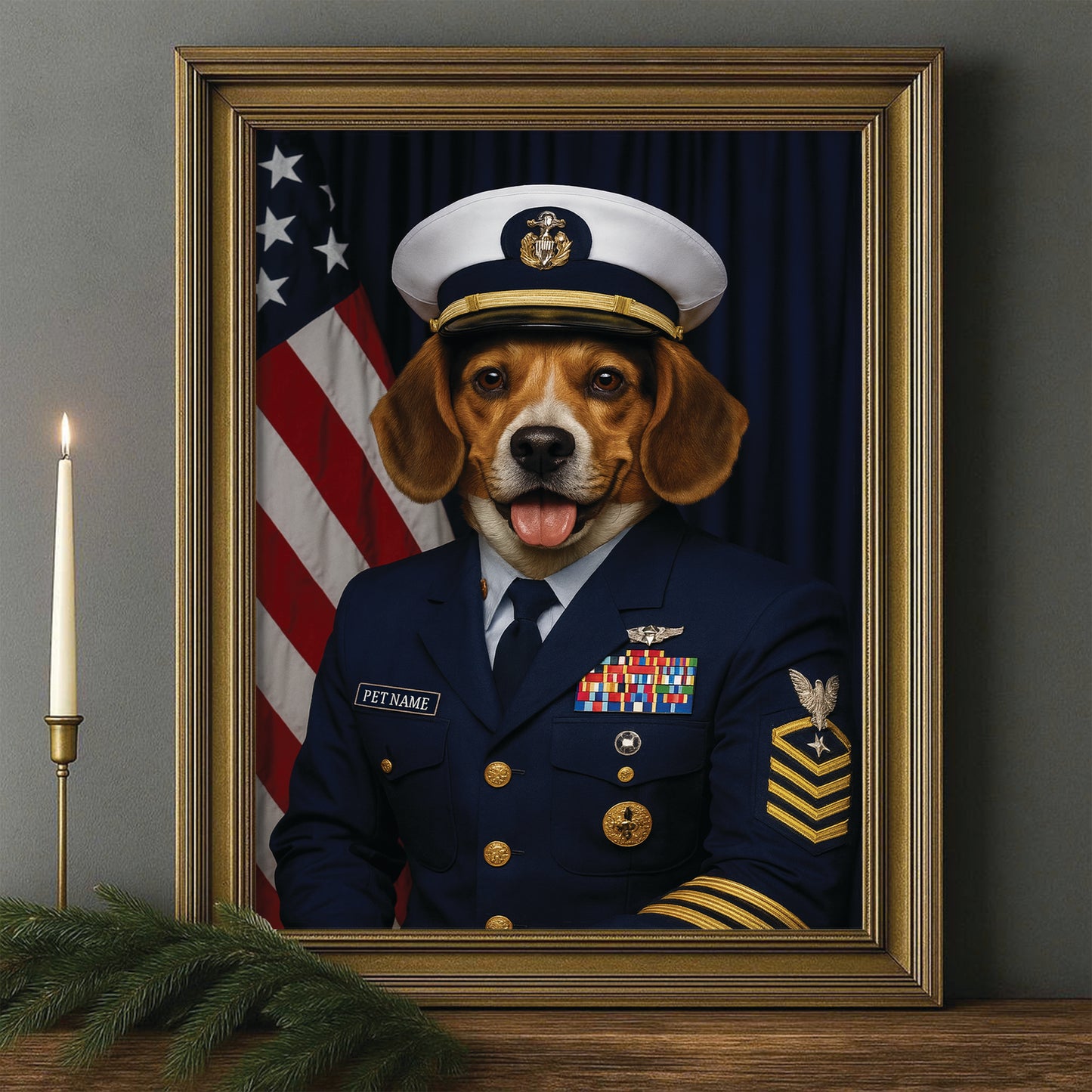 Custom Dog Photo Us Navy Canvas Framed Wall Art Framed Wall Art _ Gift For Dog Lovers