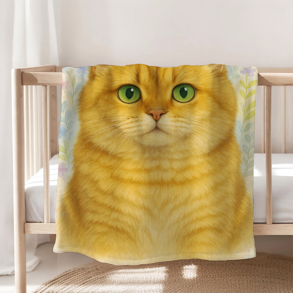 Custom Photo Cat Floral Watercolor Art Blanket