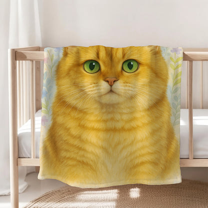 Custom Photo Cat Floral Watercolor Art Blanket