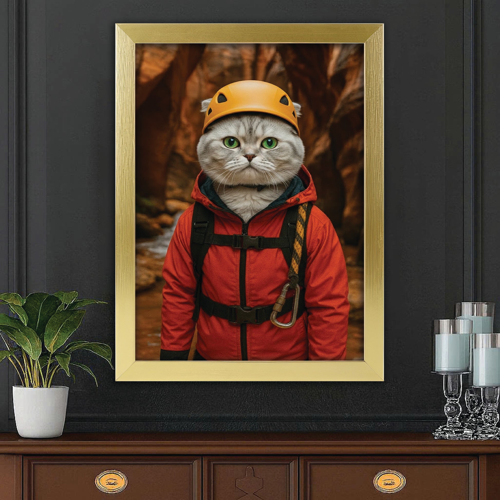 Custom Photo Canyoneering Slot Canyon Adventure Cat Canvas Framed Wall Art Gift For Cat Lovers