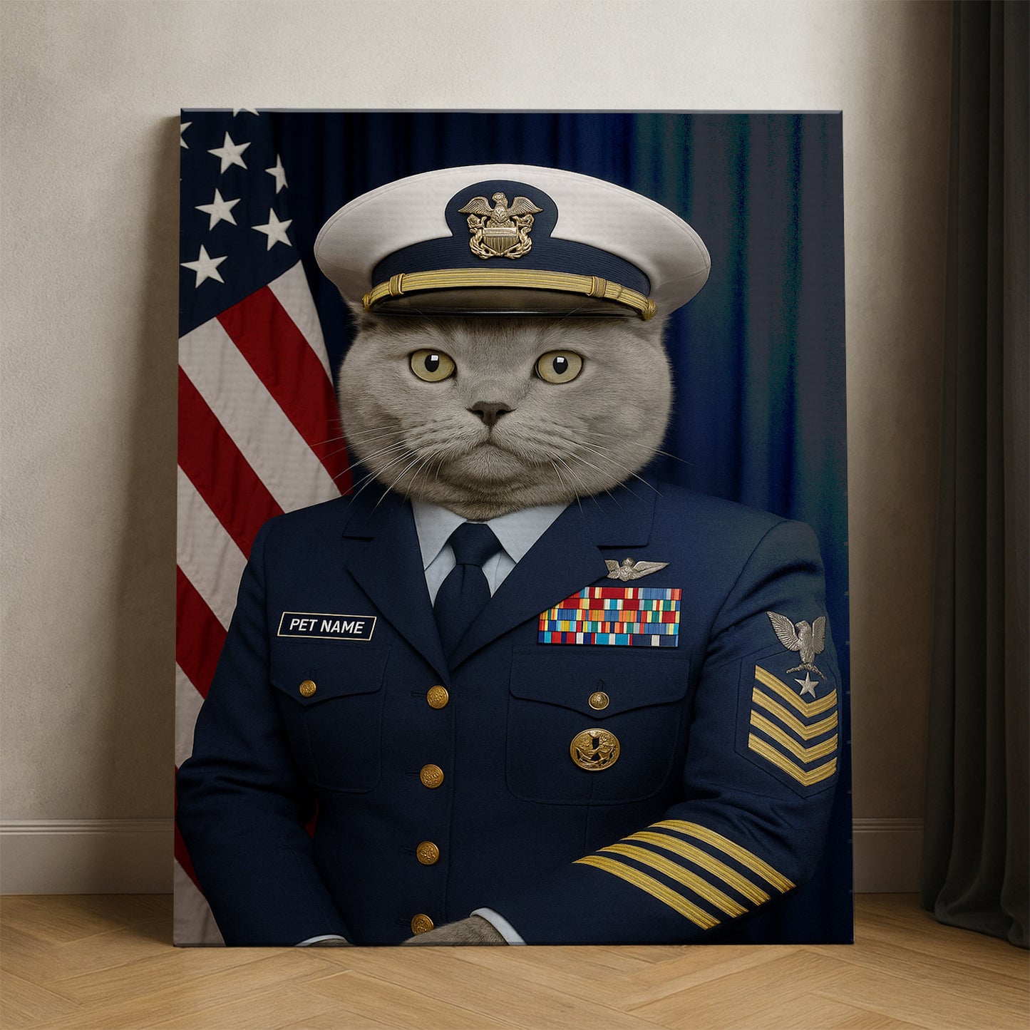 Custom Cat Photo Us Navy Canvas _ Gift For Cat Lovers