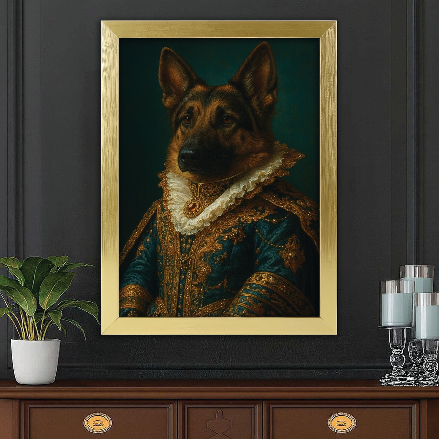 Custom Photo Dog Royal Style 4 Canvas Framed Wall Art Gift For Dog Lovers