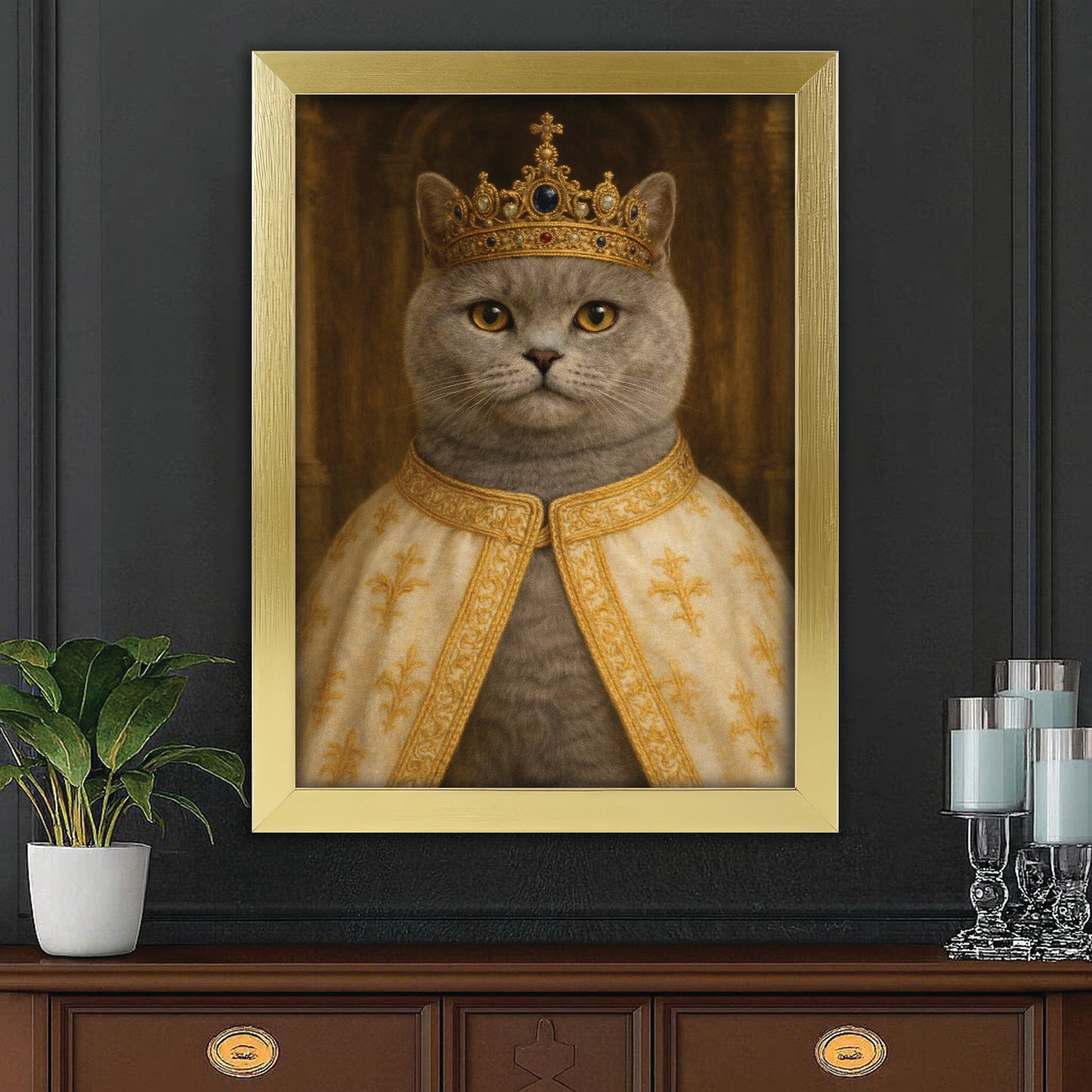 Custom Photo Cat Royal Style 07 Canvas Framed Wall Art Gift For Cat Lovers