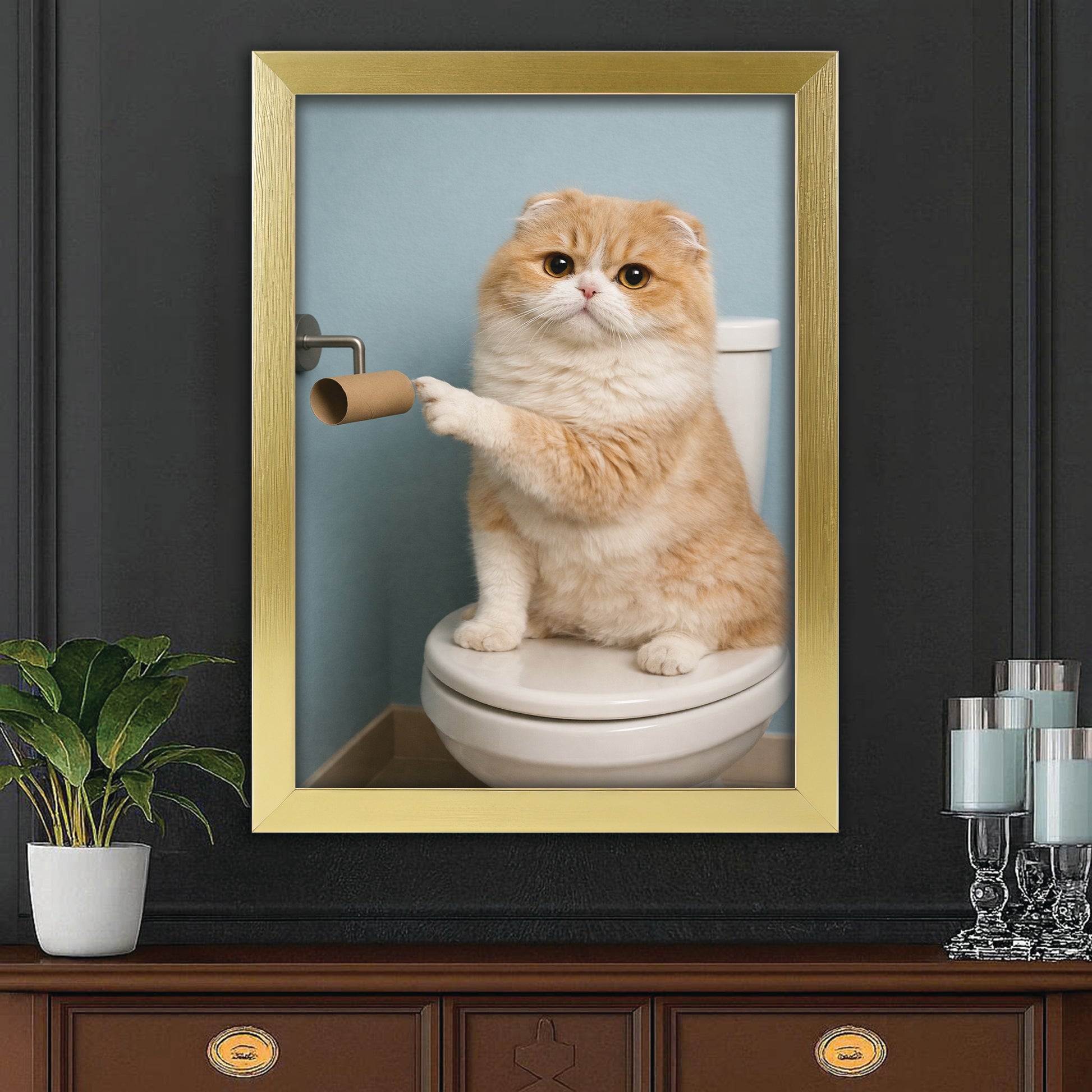 Custom Photo Cat Bathroom Style 33 Canvas Framed Wall Art Gift For Cat Lovers