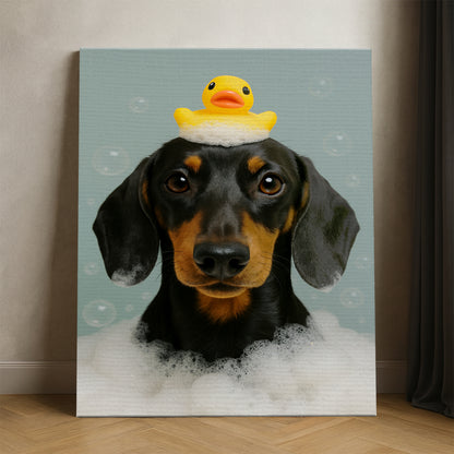 Custom Dog In Bathtub With Duck Toy
