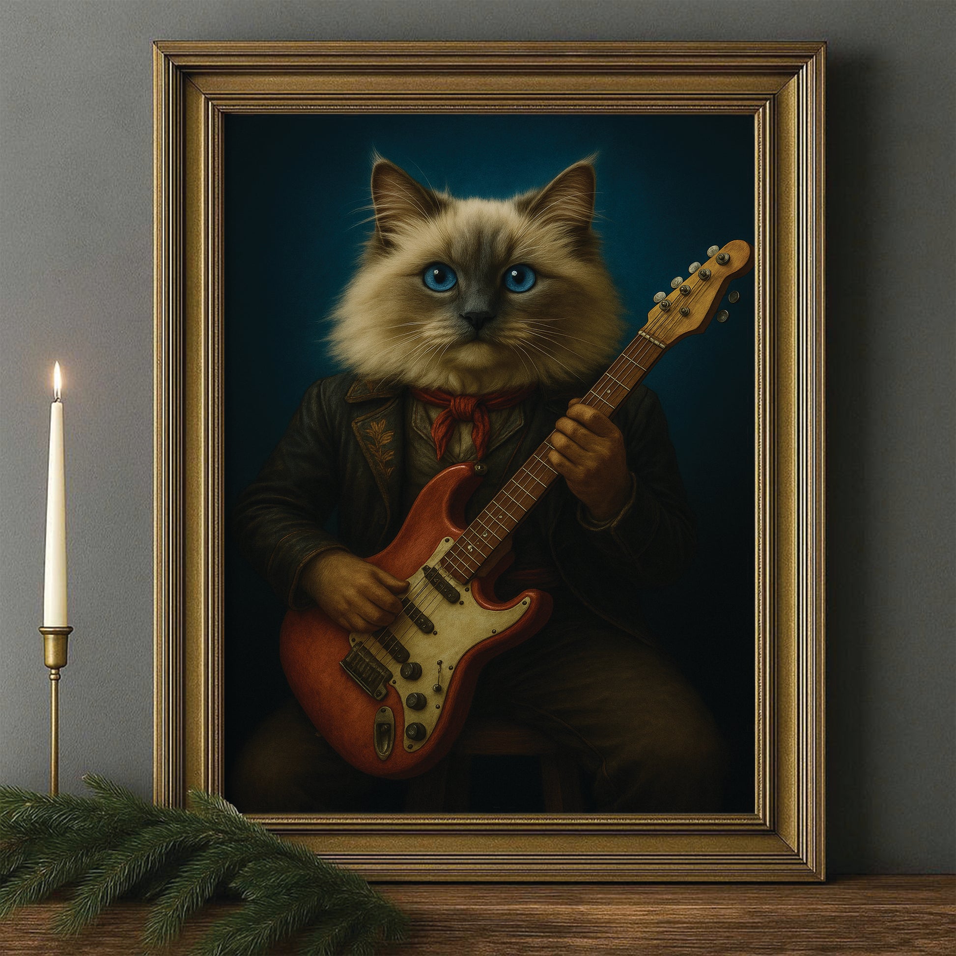 Custom Photo Cat Rock n Roll Canvas Framed Wall Art Gift For Cat Lovers