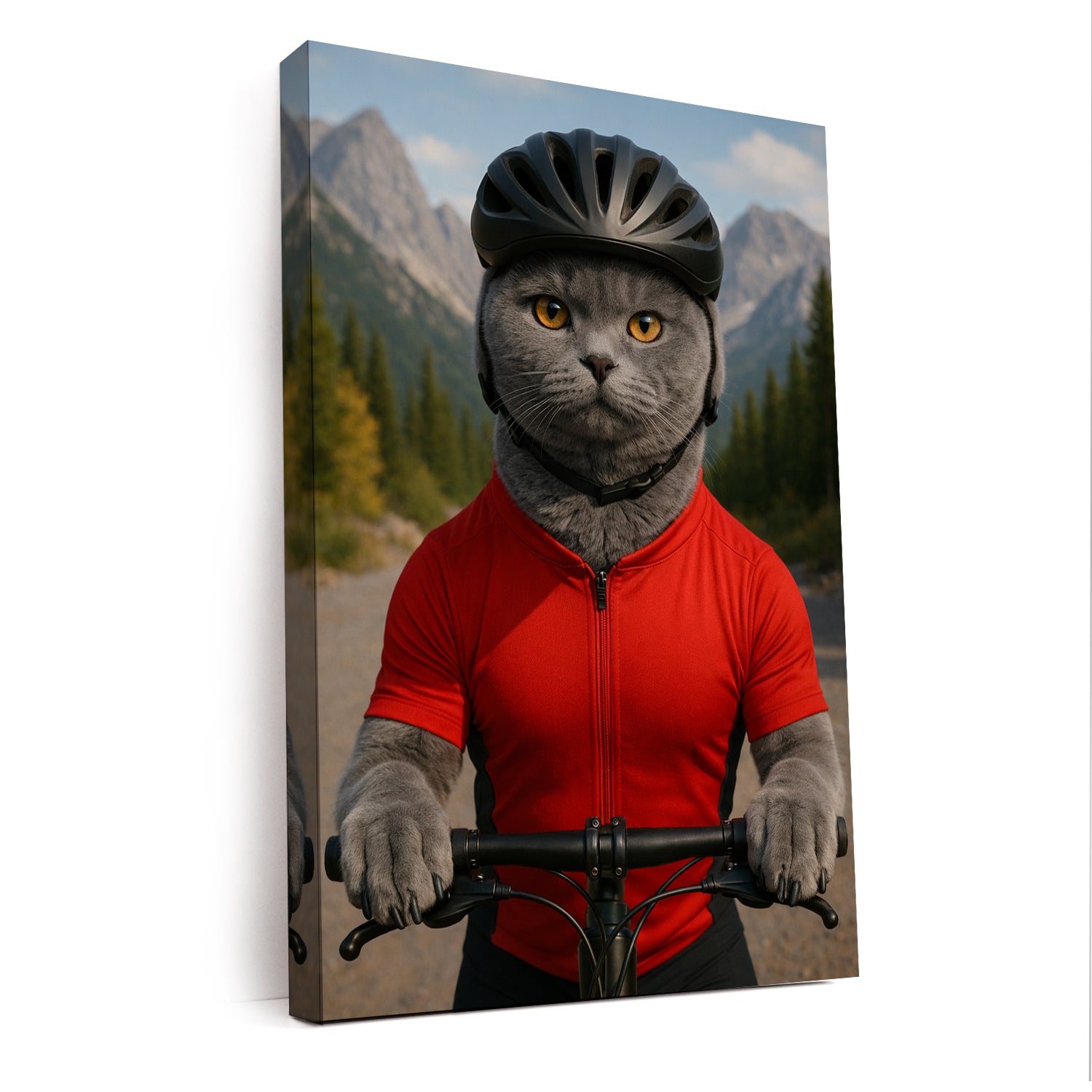 Custom Photo Cyclist Dart Bike Cat Canvas Gift For Cat Lovers