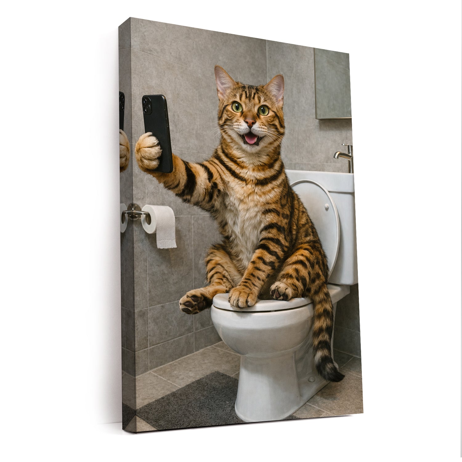 Custom Photo Cat Sefie Bathroom Canvas Gift For Cat Lover