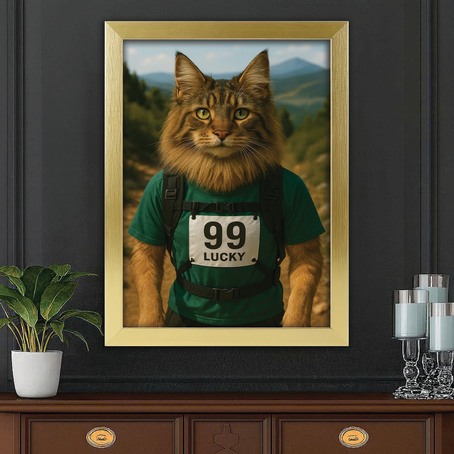 Custom Photo Trail Runner Cat Canvas Framed Wall Art Gift For Cat Lovers