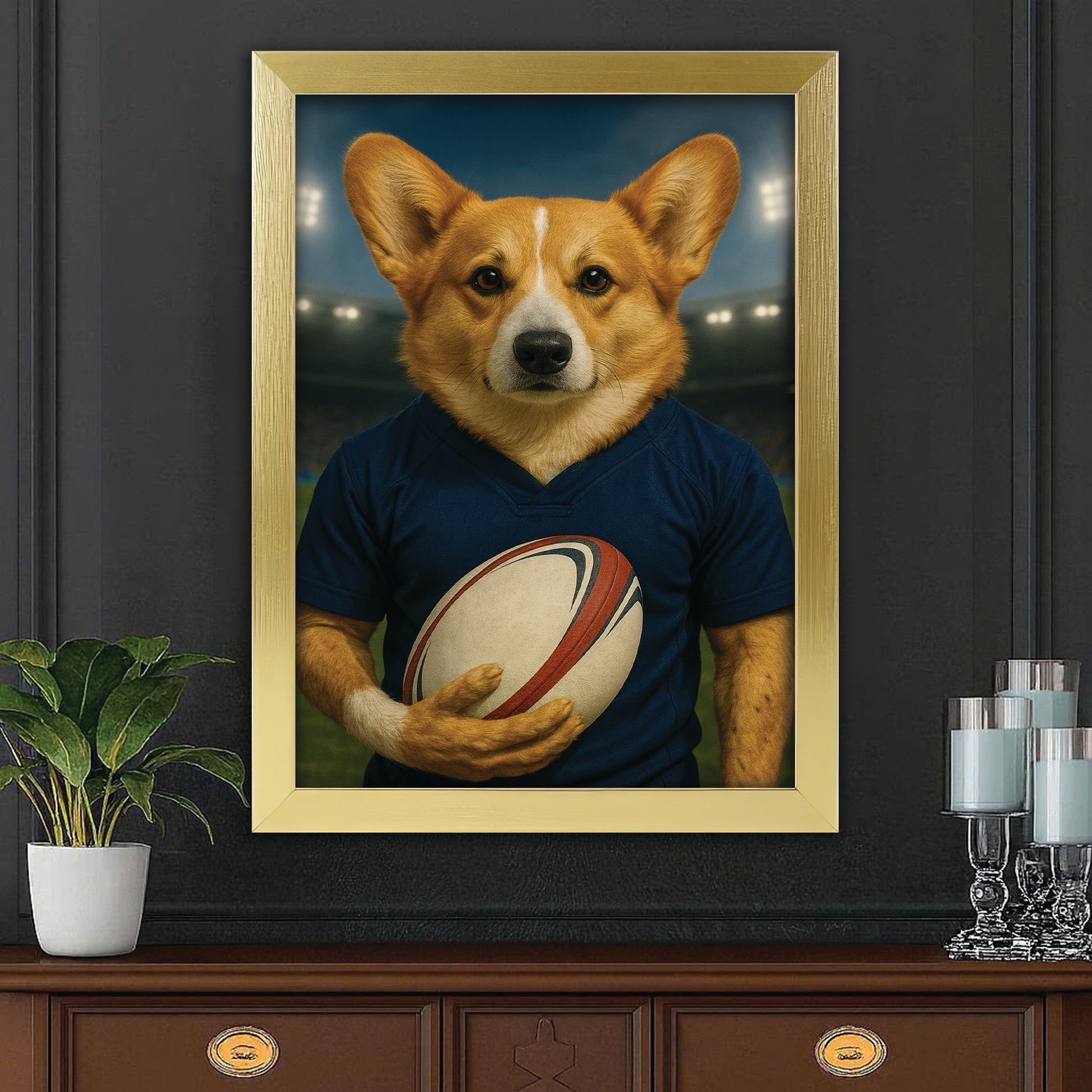 Custom Dog Rugby Sport Dog Canvas Framed Wall Art Gift For Dog Lovers