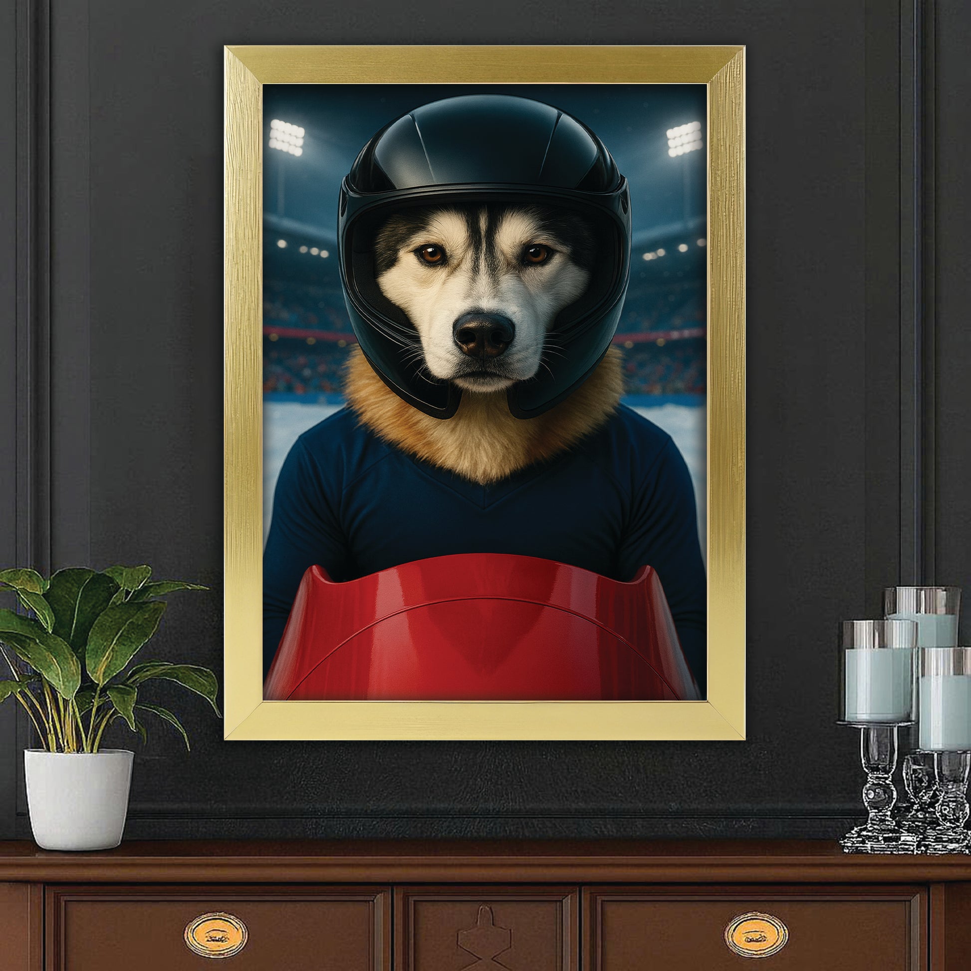 Custom Photo Bobsled Winter Race Dog Canvas Framed Wall Art Gift For Dog Lovers