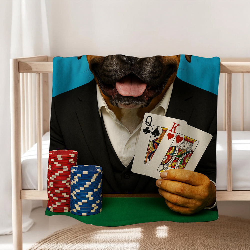 Custom Photo Poker Player Dog BlanketGift For Dog Lovers