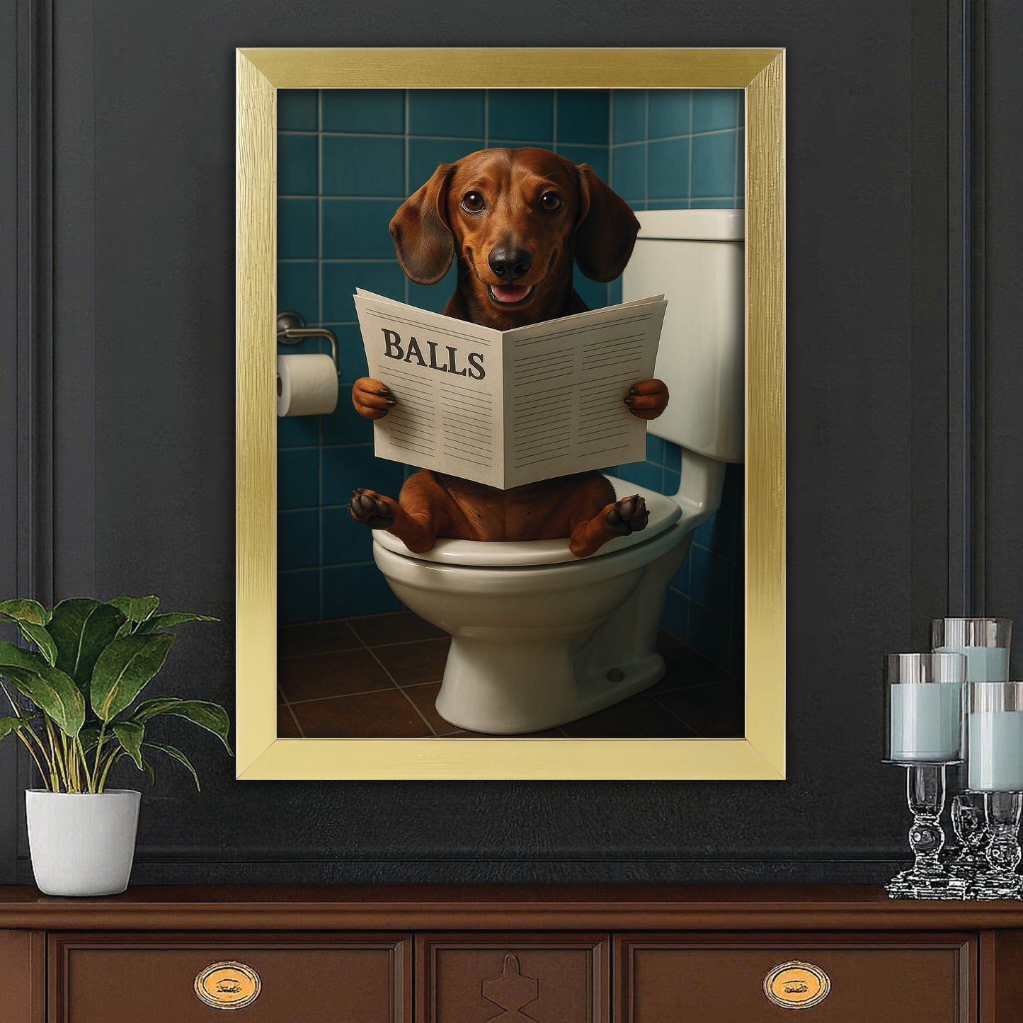 Custom Photo Dog Bathroom Style 7 Canvas Framed Wall Art Gift For Dog Lovers