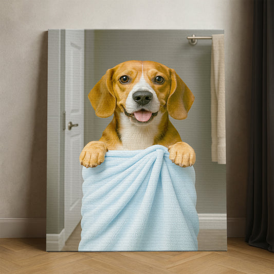 Custom Dog Photo In Bathroom Canvas Dog Lover Gifts