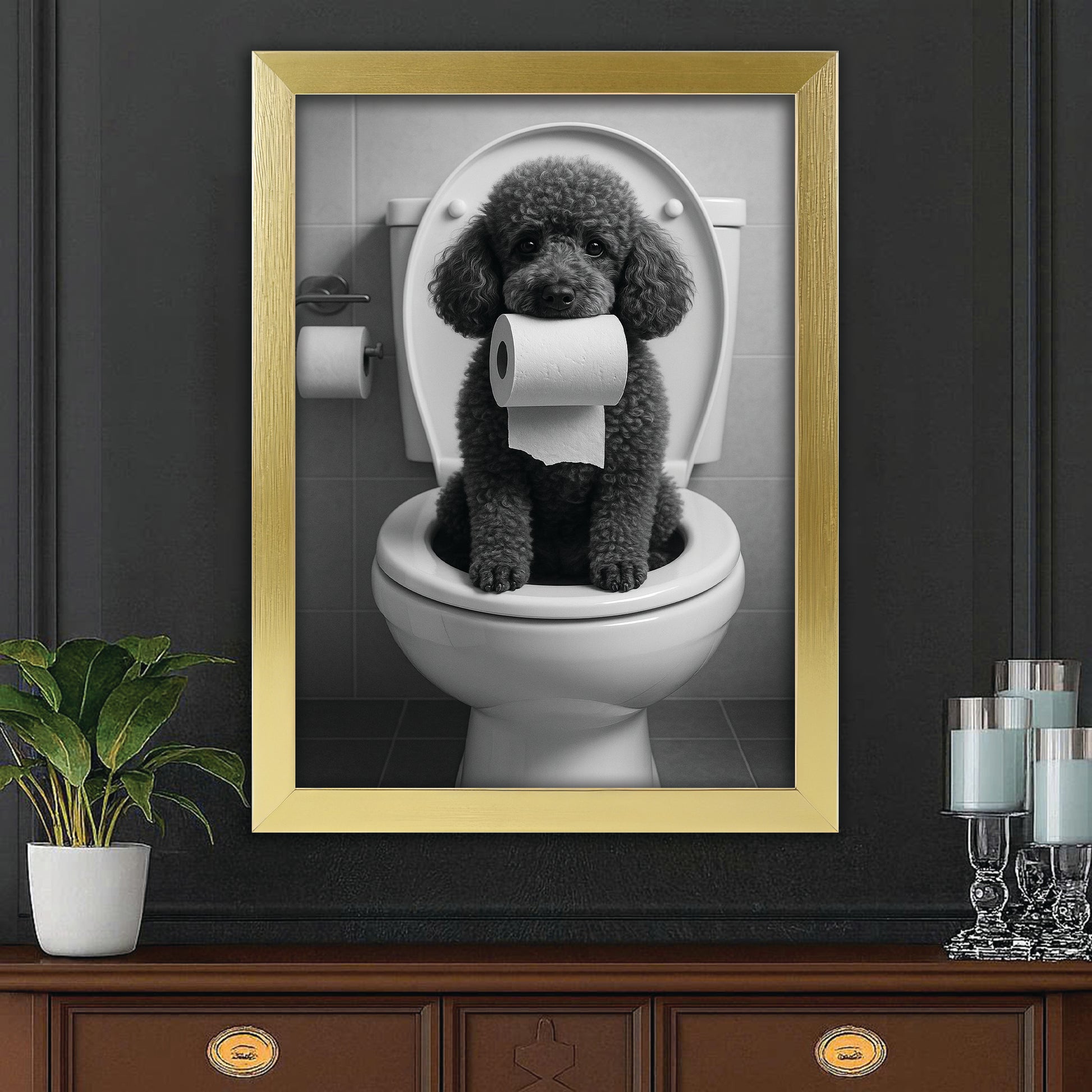 Custom Photo Dog Bathroom Style 5 Canvas Framed Wall Art Gift For Dog Lovers