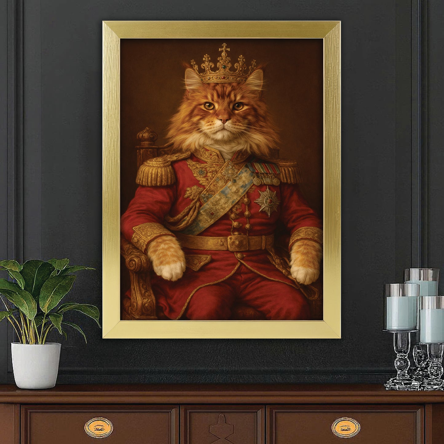 Custom Photo King Cat With Crown Royal Canvas Framed Wall Art Gift For Cat Lovers