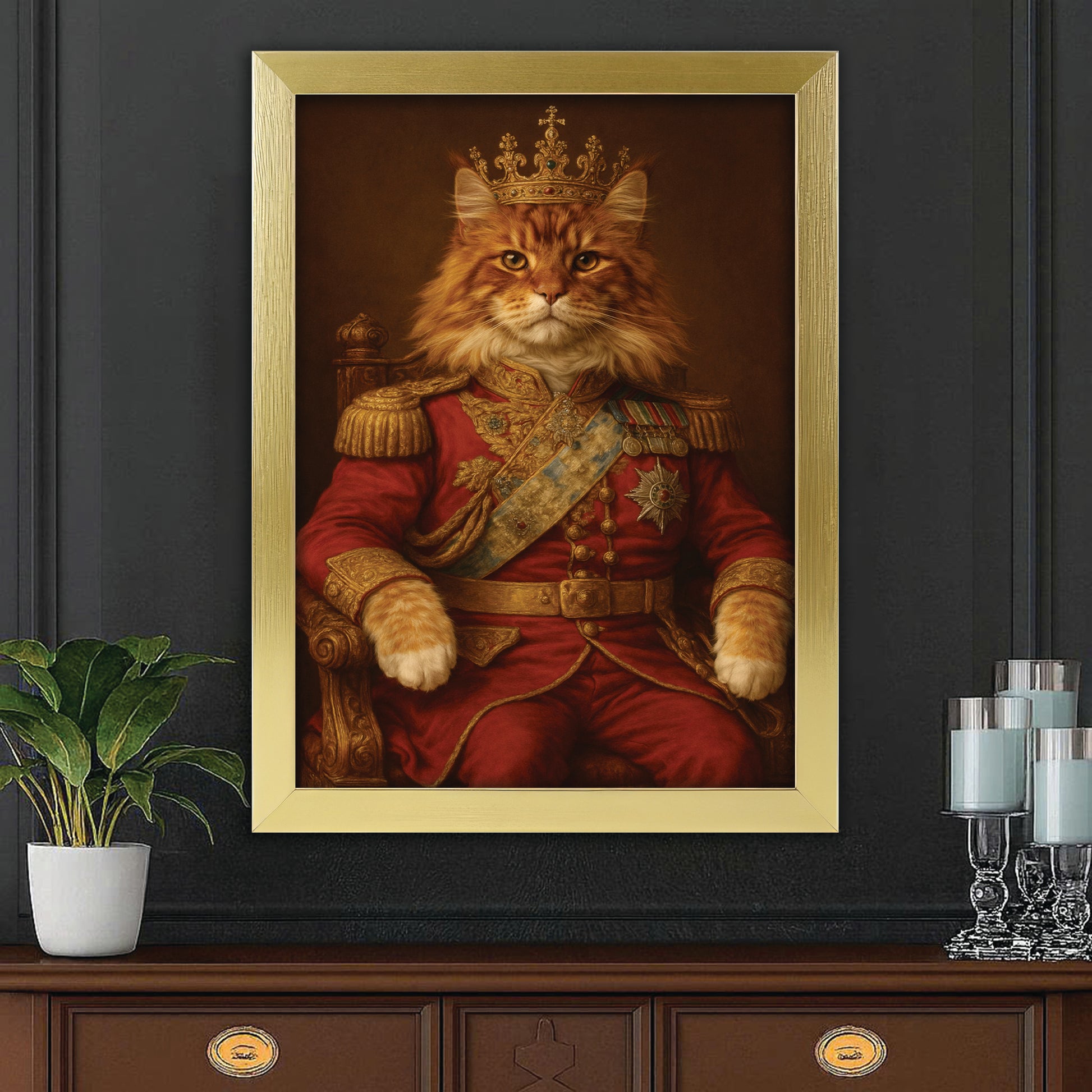 Custom Photo King Cat With Crown Royal Canvas Framed Wall Art Gift For Cat Lovers