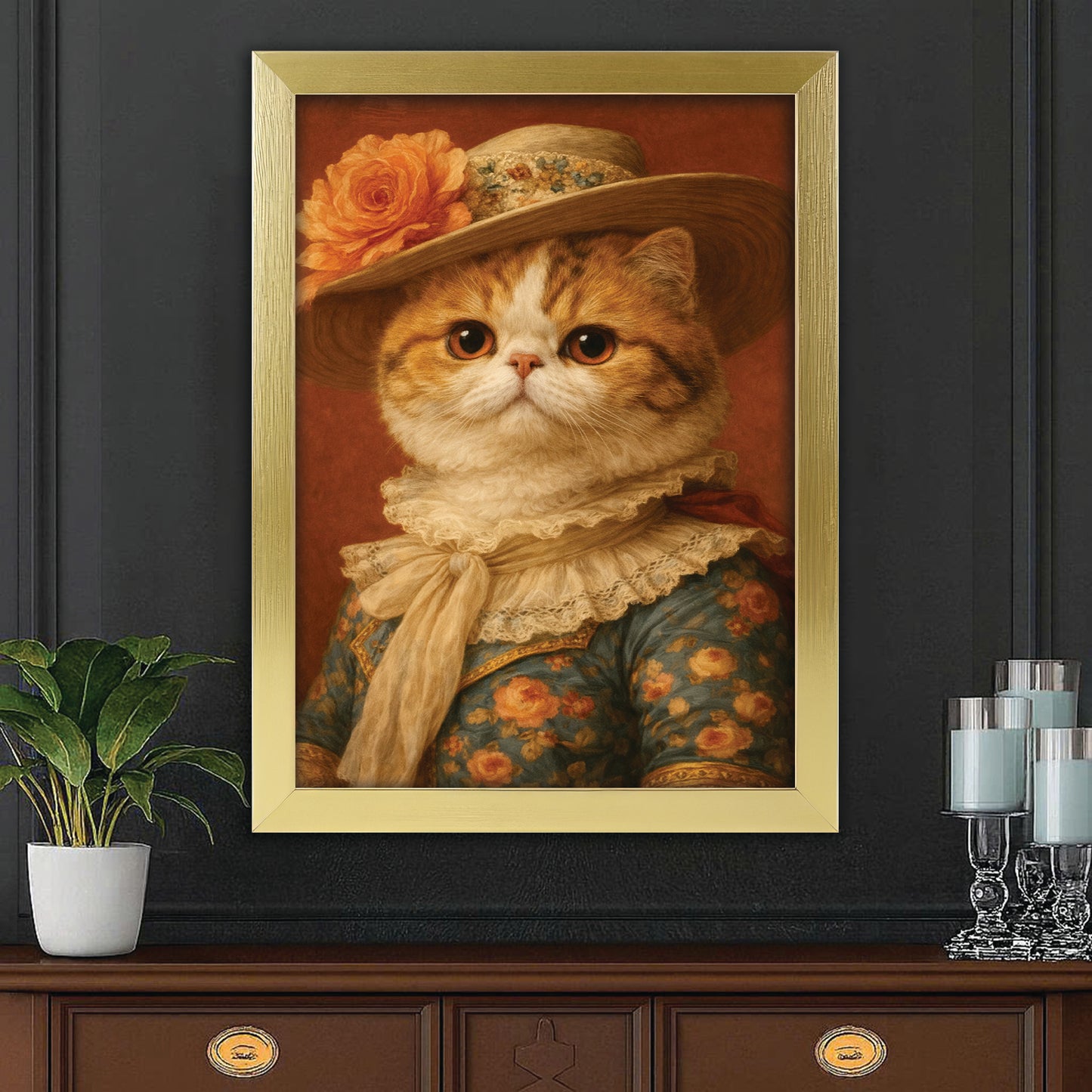 Custom Photo Cat Royal Style 05 Canvas Framed Wall Art Gift For Cat Lovers