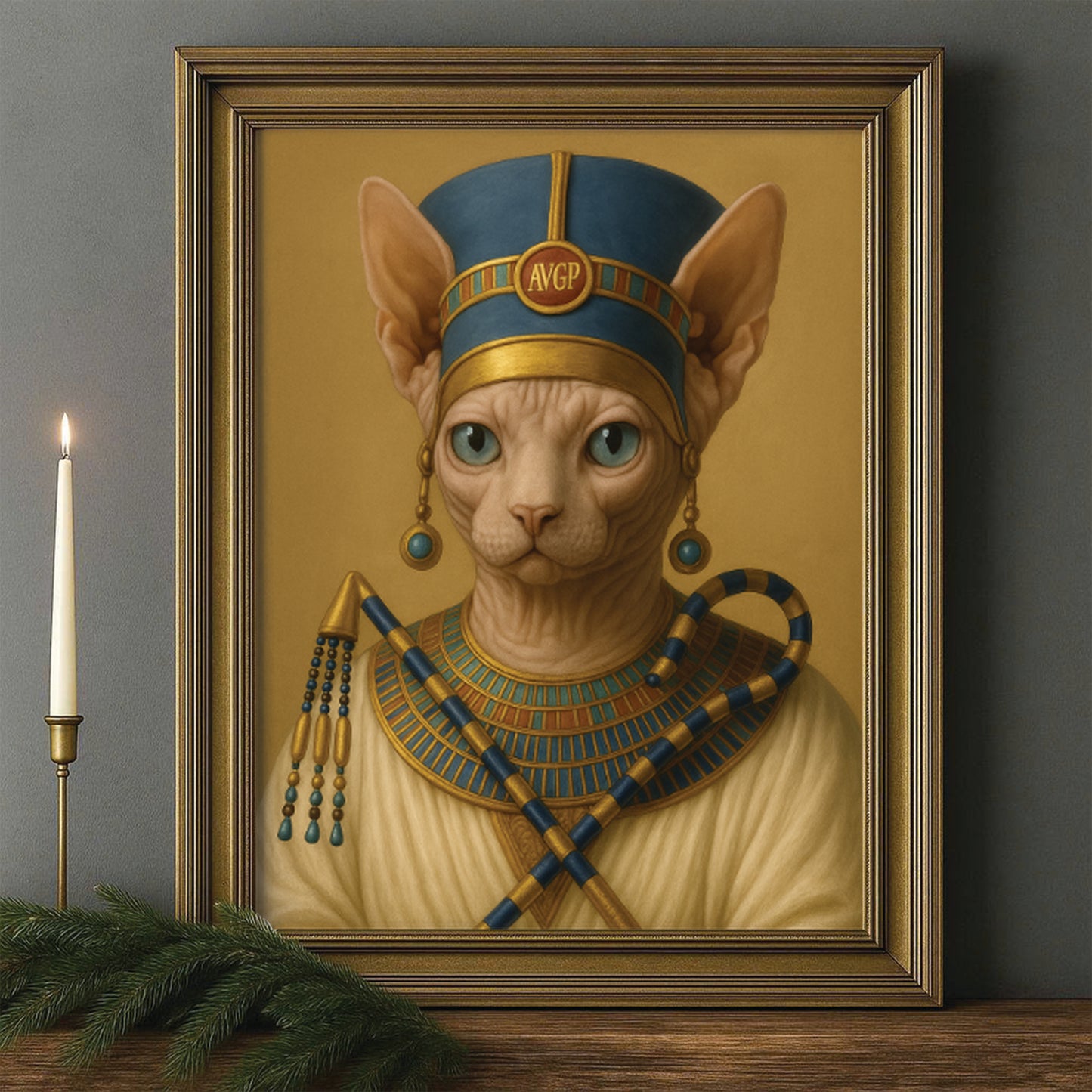 Custom Photo Egyptian Queen Cat Canvas Framed Wall Art Gift For Cat Lover