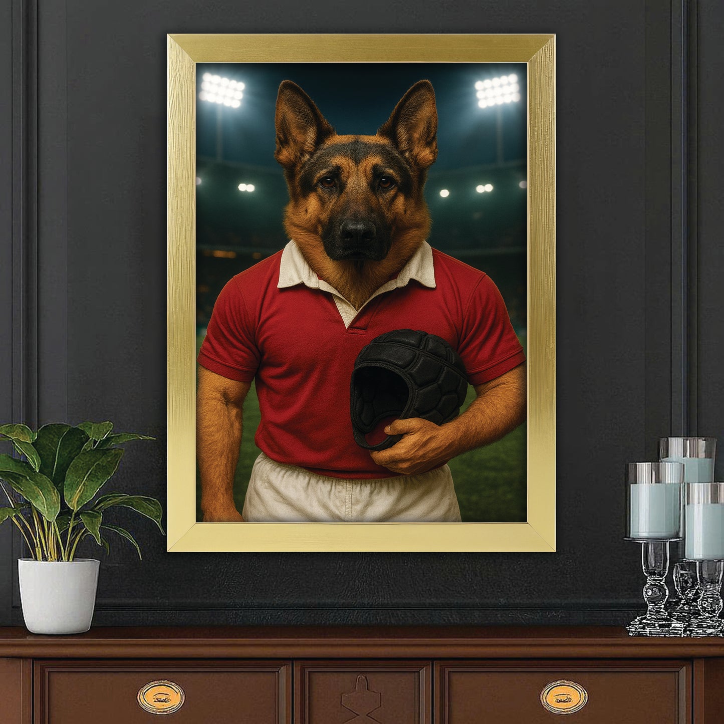 Custom Photo Rugby Player 2 Dog Canvas Framed Wall Art Gift For Dog Lovers