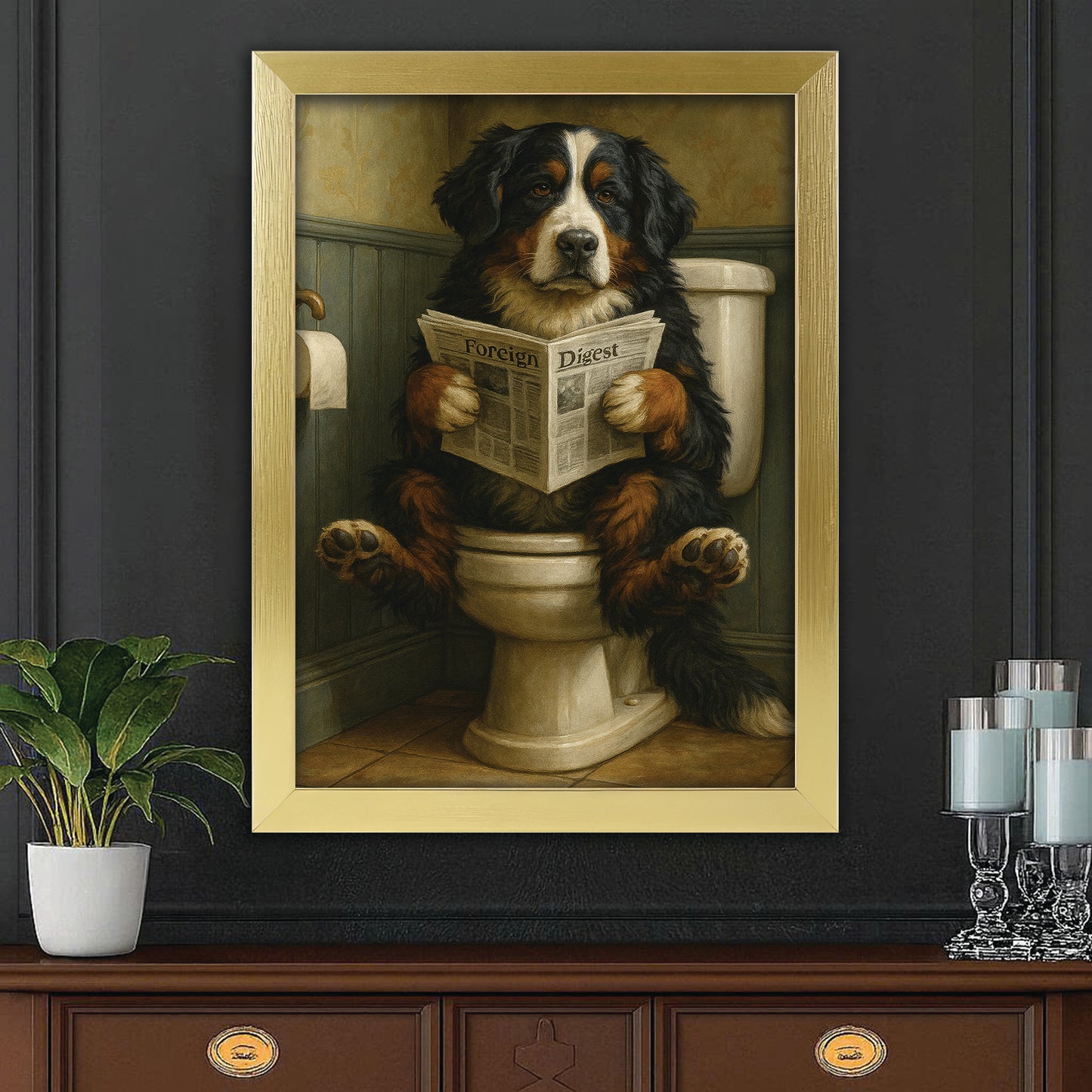Custom Photo Dog In Bathroom Style 2 Canvas Framed Wall Art Gift For Dog Lovers