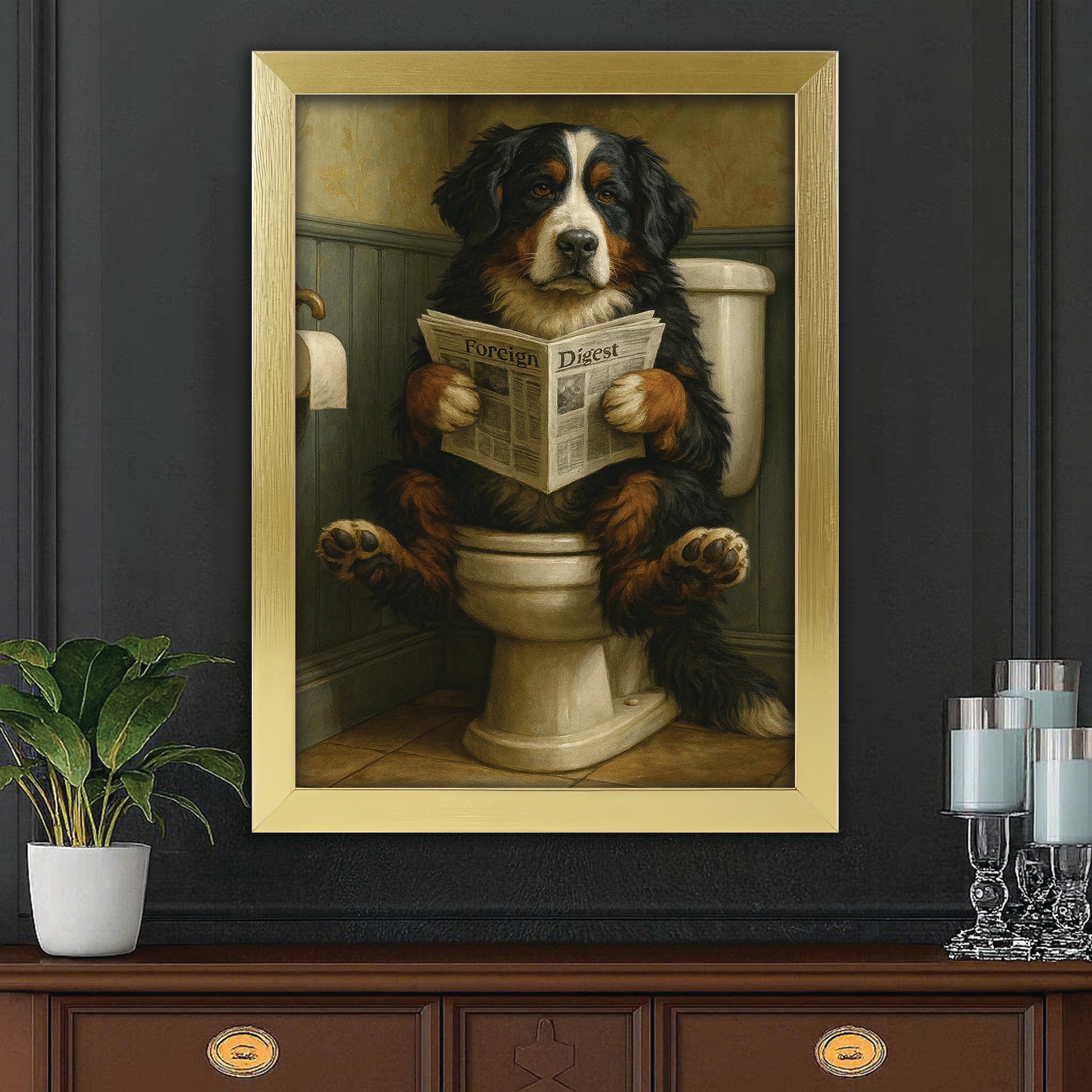Custom Photo Dog In Bathroom Style 2 Canvas Framed Wall Art Gift For Dog Lovers