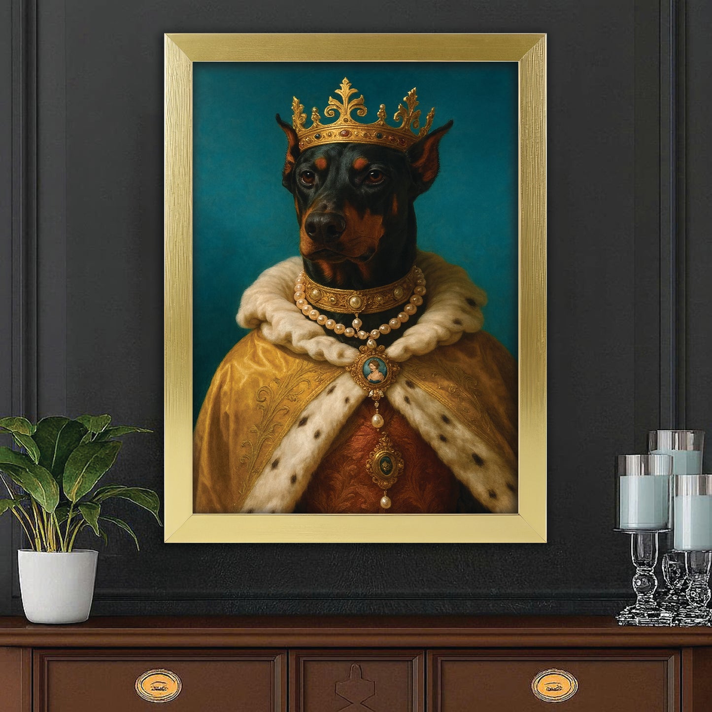 Custom Photo King Royal Dog Canvas Framed Wall Art Gift For Dog Lovers