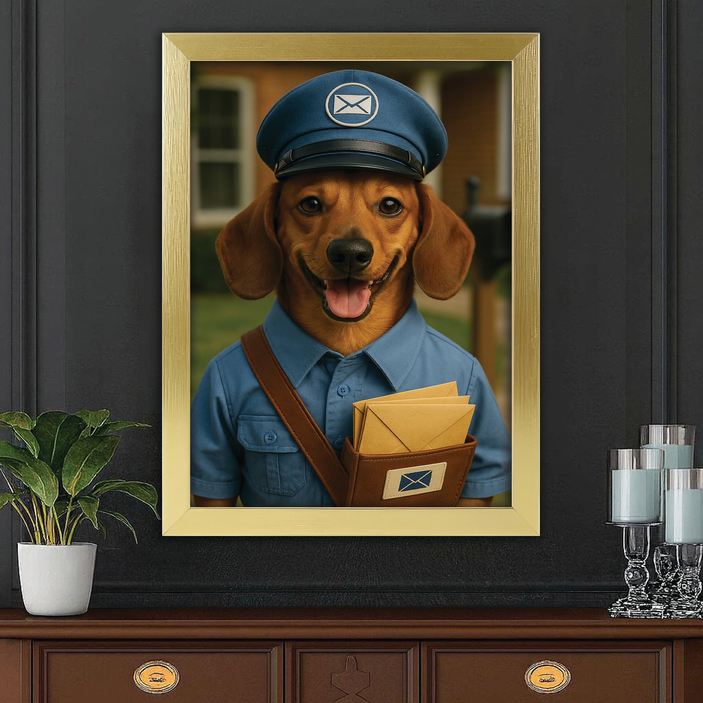 Custom Photo Mail Carrier Dog Canvas Framed Wall Art Gift For Dog Lovers