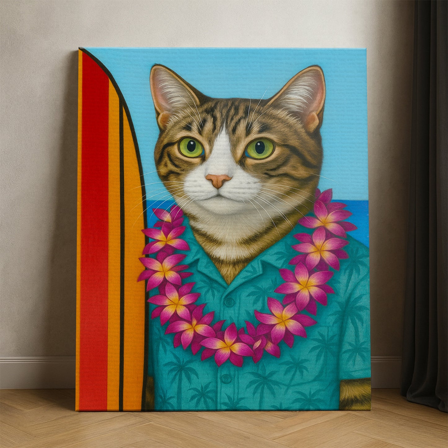 Custom Photo Surfer Cat Canvas Gift For Cat Lovers