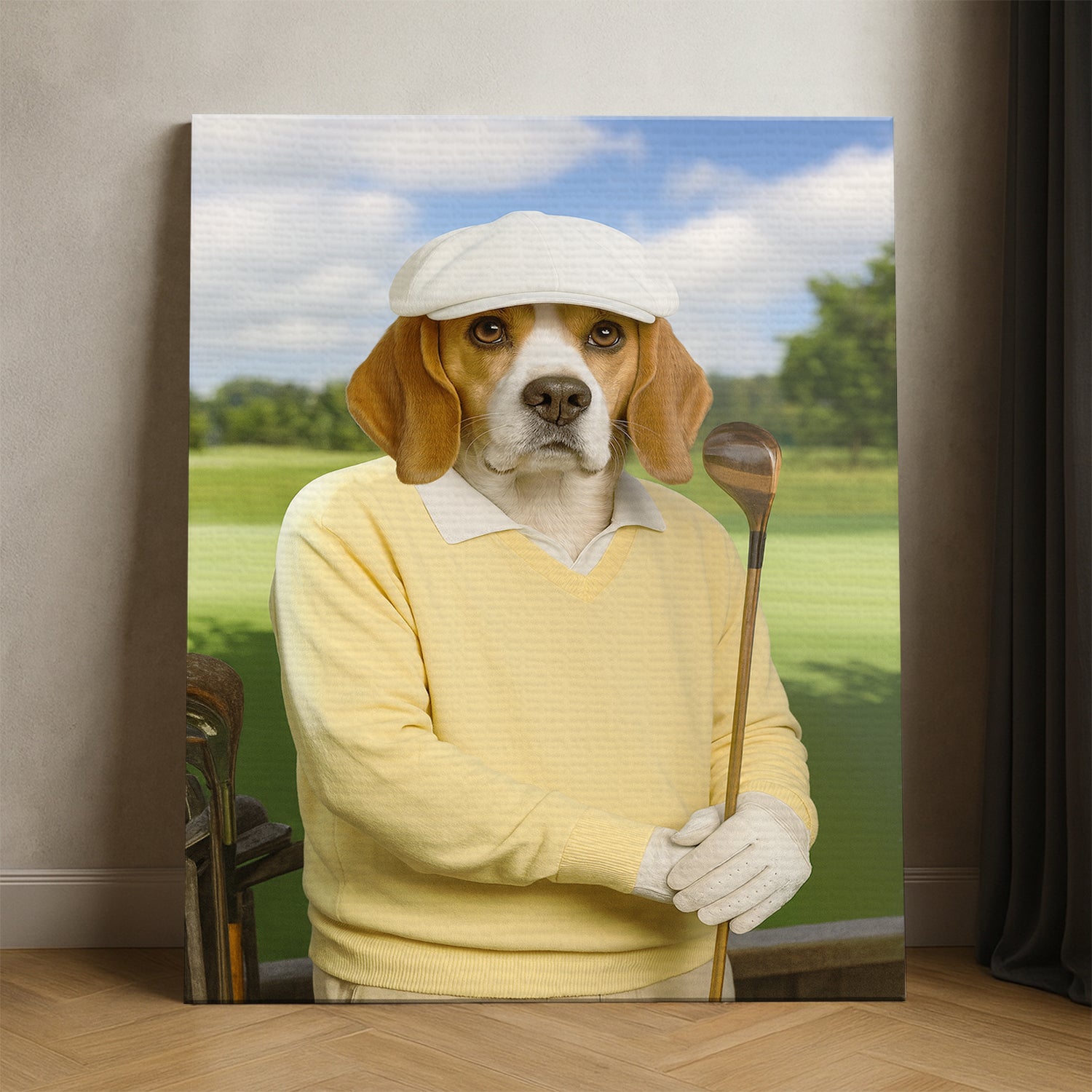 Custom Photo Golfer Dog Canvas Gift For Dog Lovers