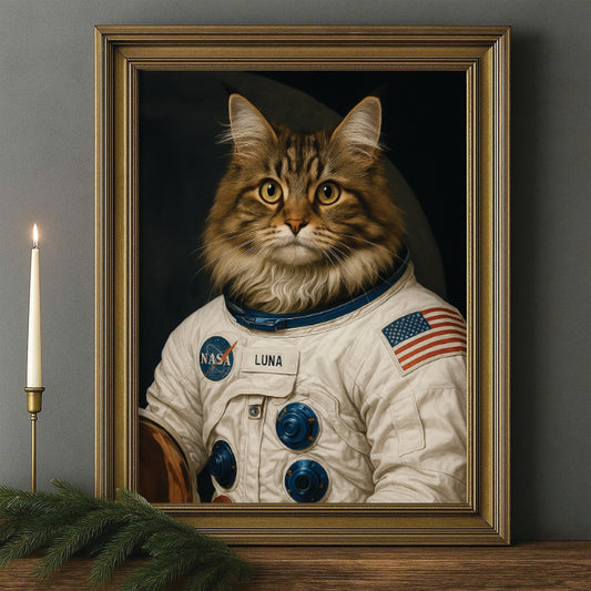 Custom Photo Cat Astronaut Canvas Framed Wall Art _ Gift For Cat Lovers